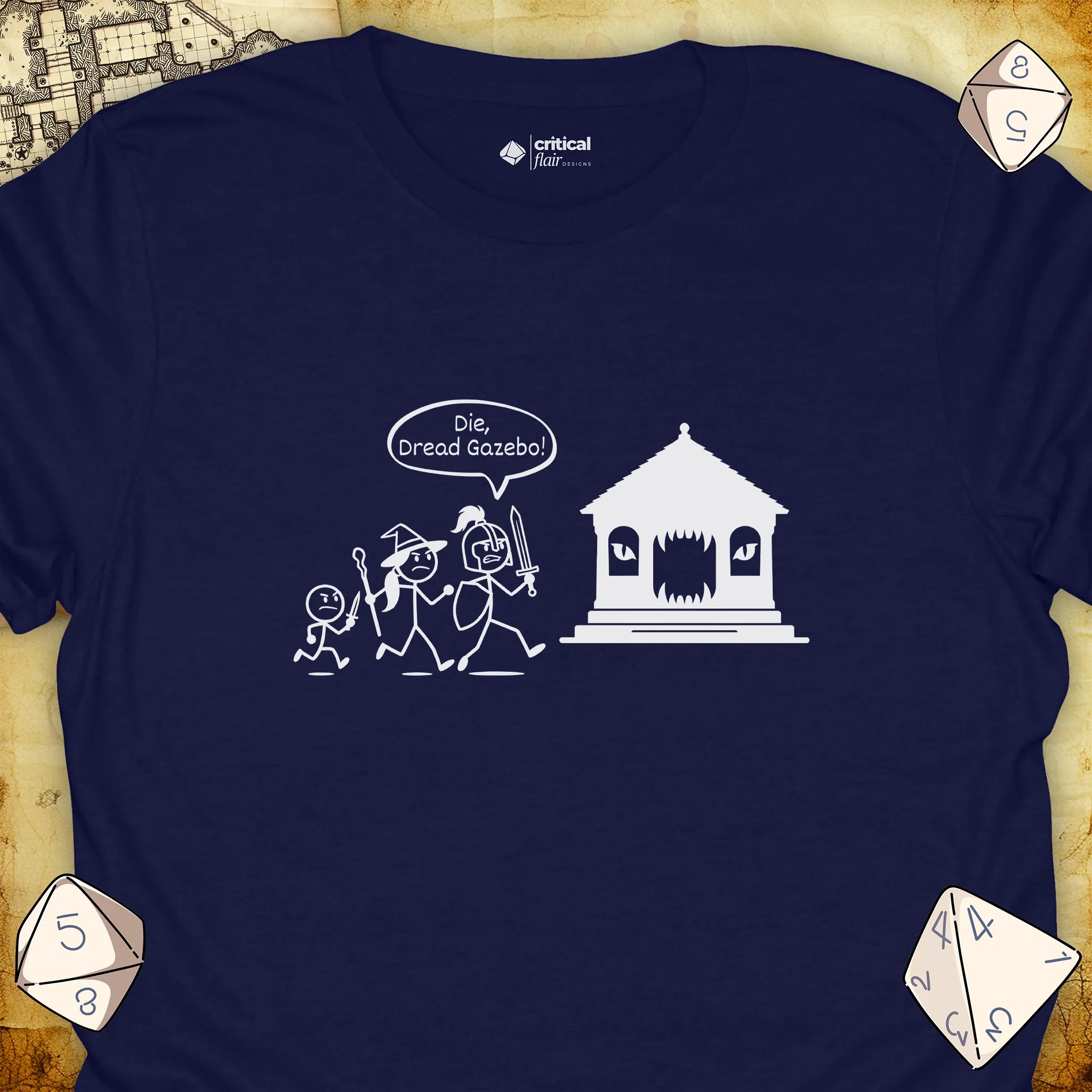 Critical Flair The Party vs The Gazebo T-Shirt Navy / S - Dungeons and Dragons and tabletop RPG gaming apparel