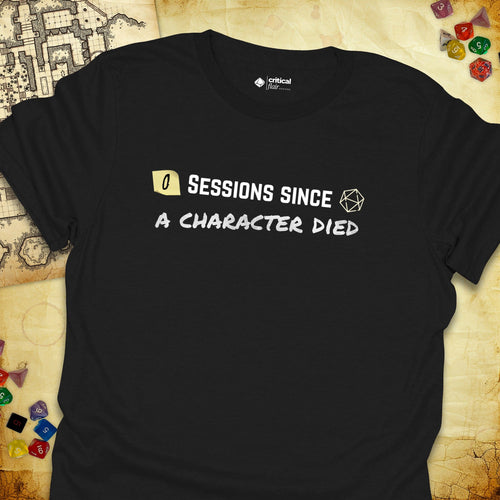 Critical Flair ...A Character Died T-Shirt Black / S - Dungeons and Dragons and tabletop RPG gaming apparel
