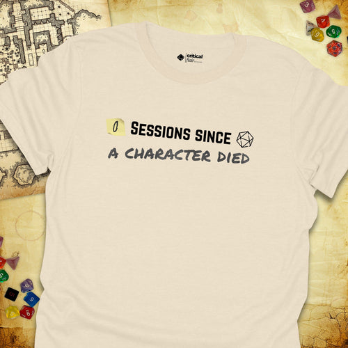 Critical Flair ...A Character Died T-Shirt Natural / S - Dungeons and Dragons and tabletop RPG gaming apparel