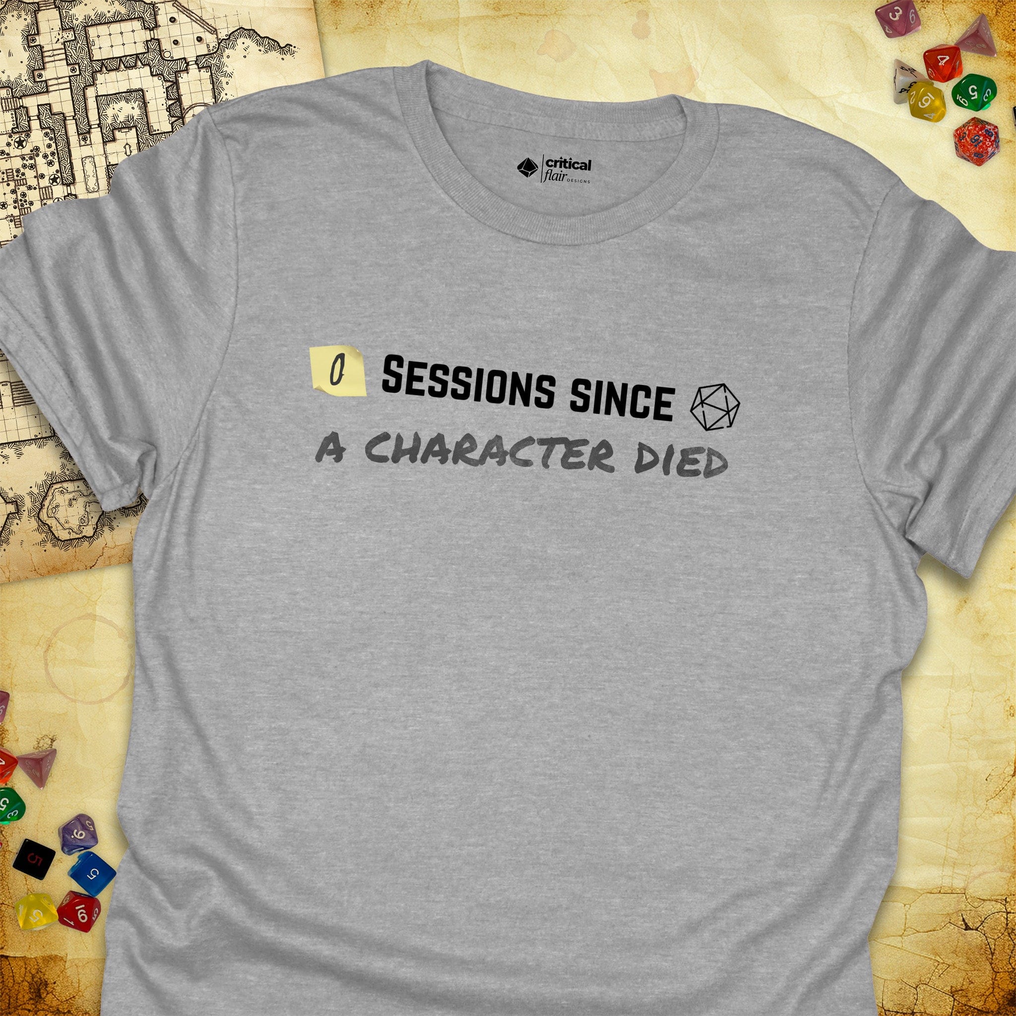 Critical Flair ...A Character Died T-Shirt Sport Grey / S - Dungeons and Dragons and tabletop RPG gaming apparel