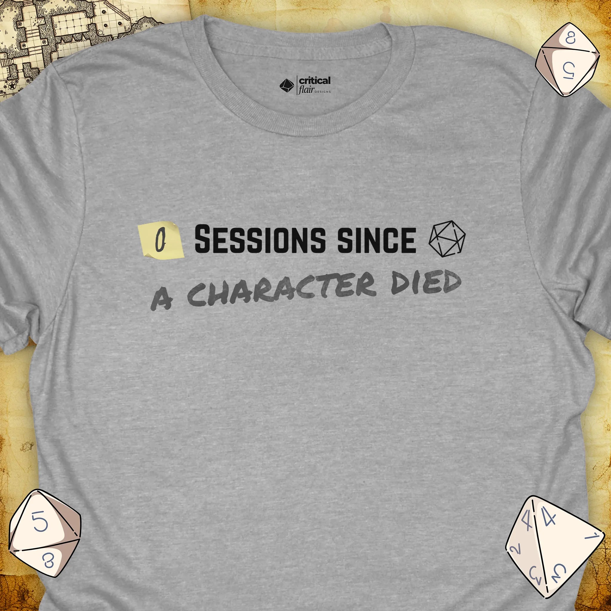 Critical Flair ...A Character Died T-Shirt Sport Grey / S - Dungeons and Dragons and tabletop RPG gaming apparel