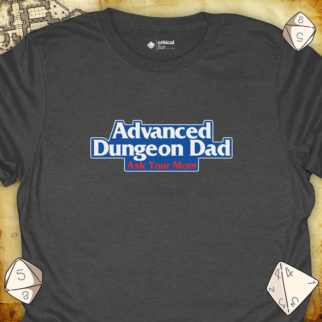 Critical Flair Advanced Dungeon Dad T-Shirt Dark Heather / S - Dungeons and Dragons and tabletop RPG gaming apparel