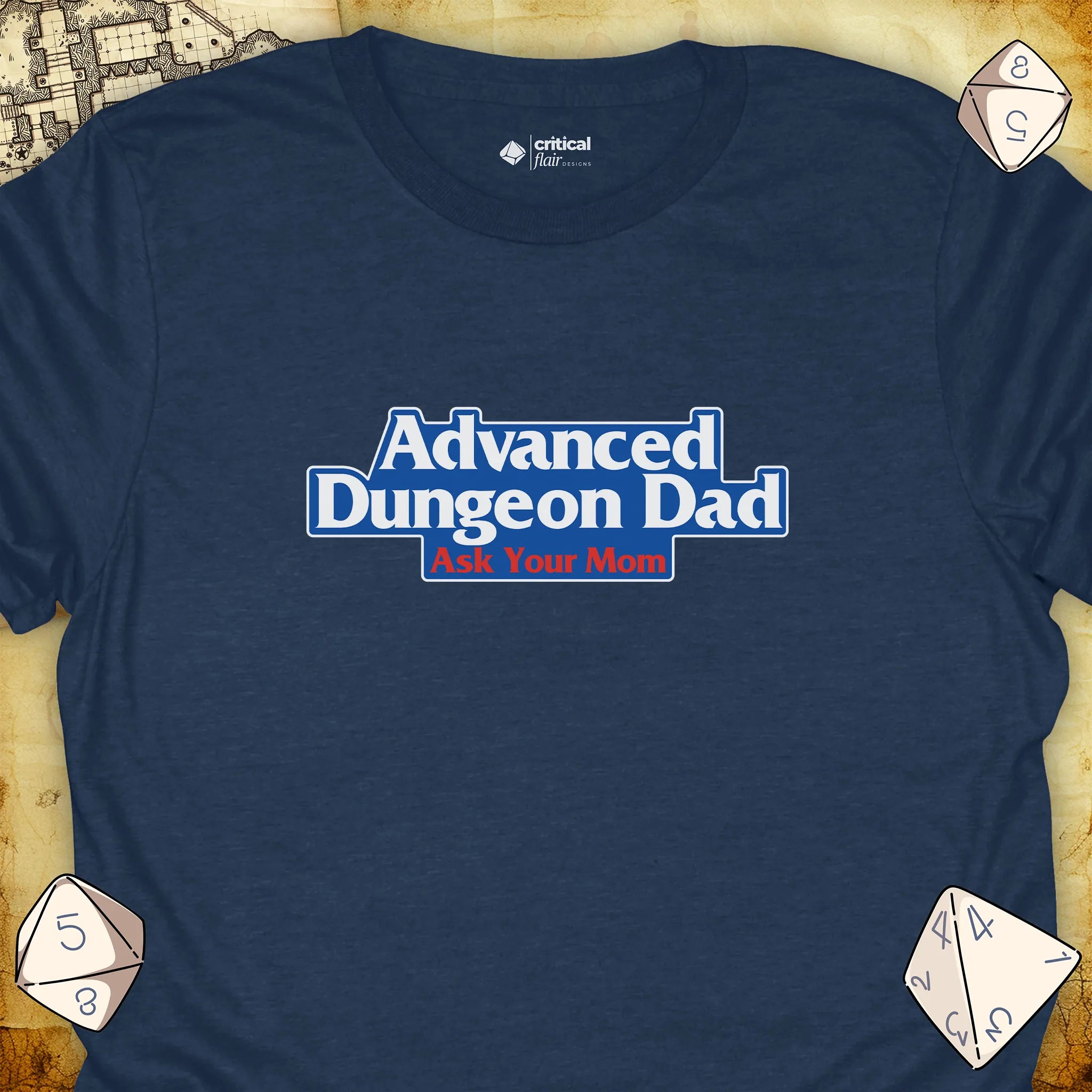 Critical Flair Advanced Dungeon Dad T-Shirt Heather Navy / S - Dungeons and Dragons and tabletop RPG gaming apparel