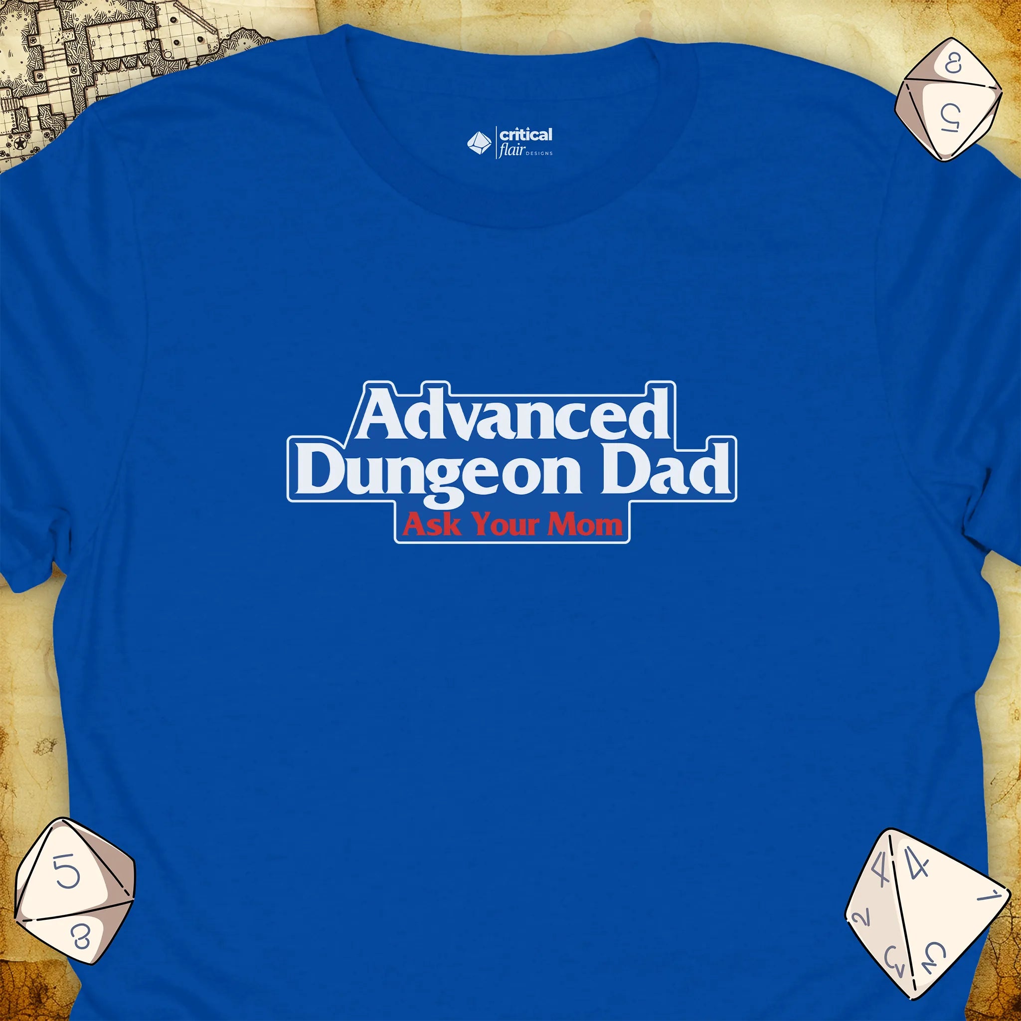 Critical Flair Advanced Dungeon Dad T-Shirt Royal / S - Dungeons and Dragons and tabletop RPG gaming apparel