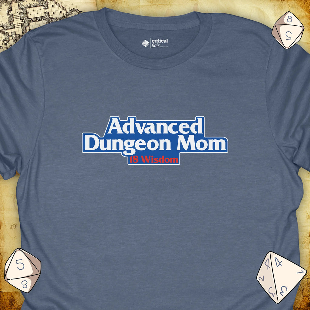 Critical Flair Advanced Dungeon Mom T-Shirt Heather Indigo / S - Dungeons and Dragons and tabletop RPG gaming apparel