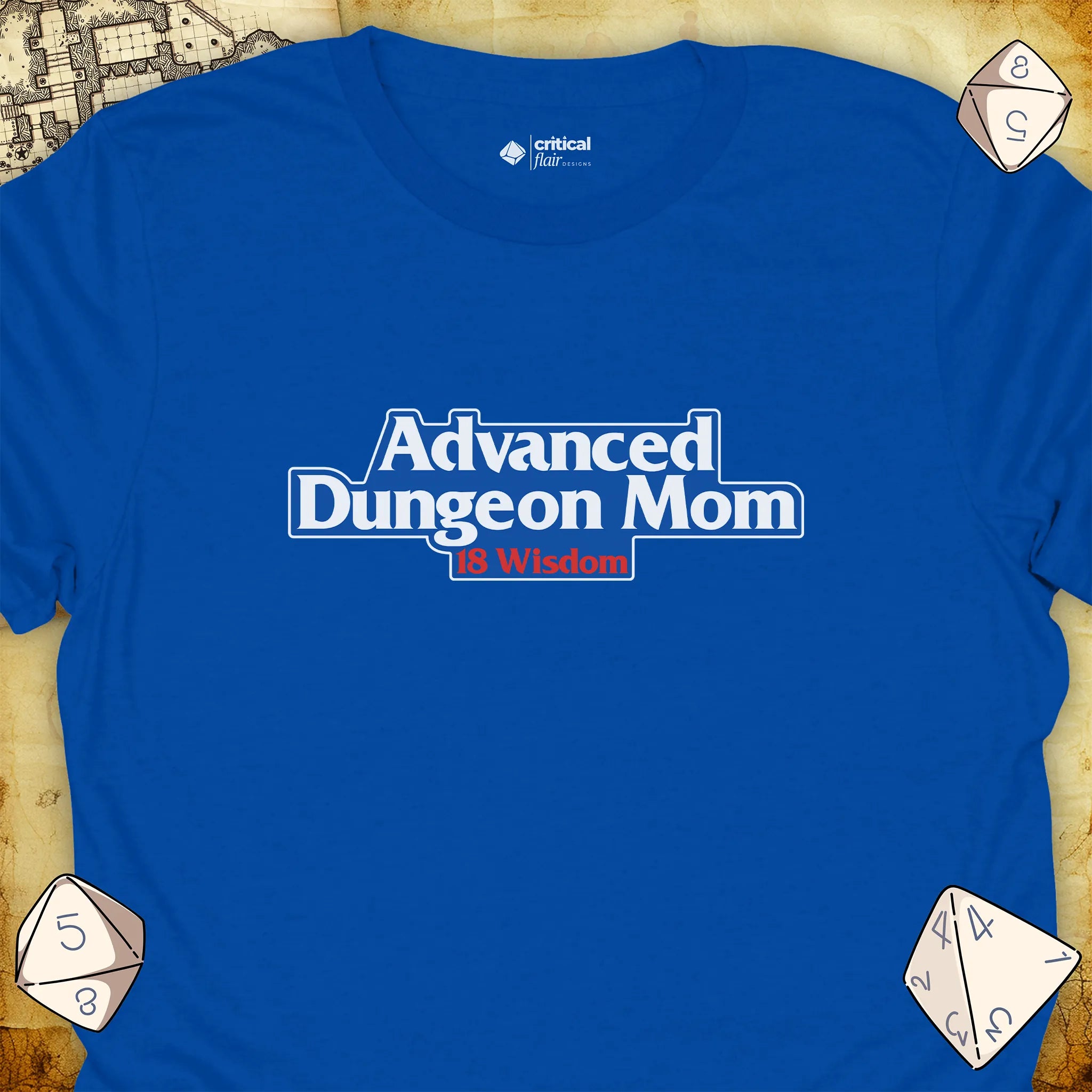 Critical Flair Advanced Dungeon Mom T-Shirt Royal / S - Dungeons and Dragons and tabletop RPG gaming apparel