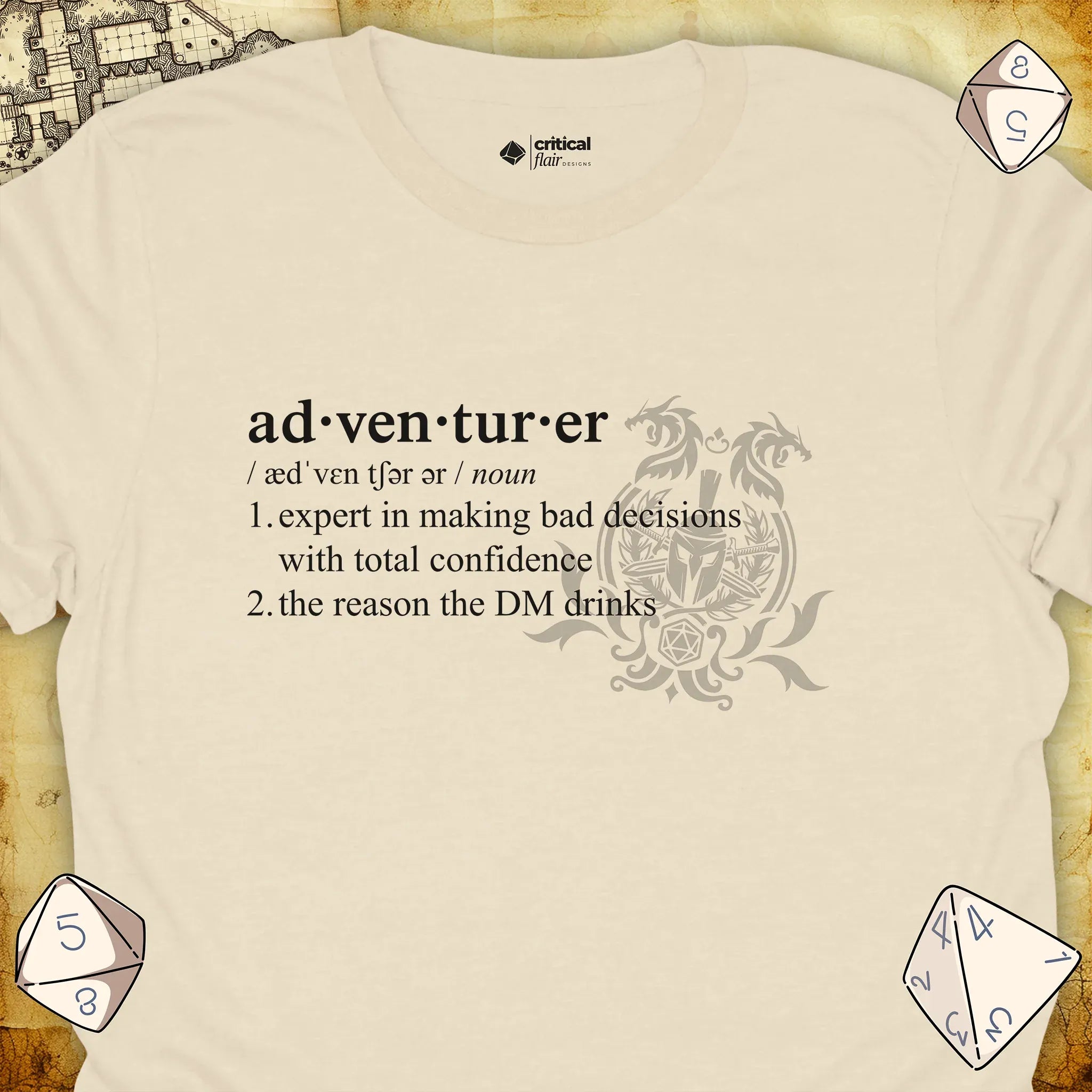 Critical Flair Adventurer Definition T-Shirt Natural / S - Dungeons and Dragons and tabletop RPG gaming apparel