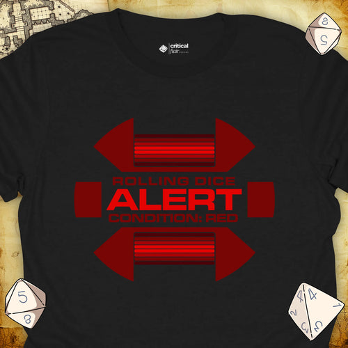 Critical Flair Alert Rolling Dice T-Shirt Black / S - Dungeons and Dragons and tabletop RPG gaming apparel