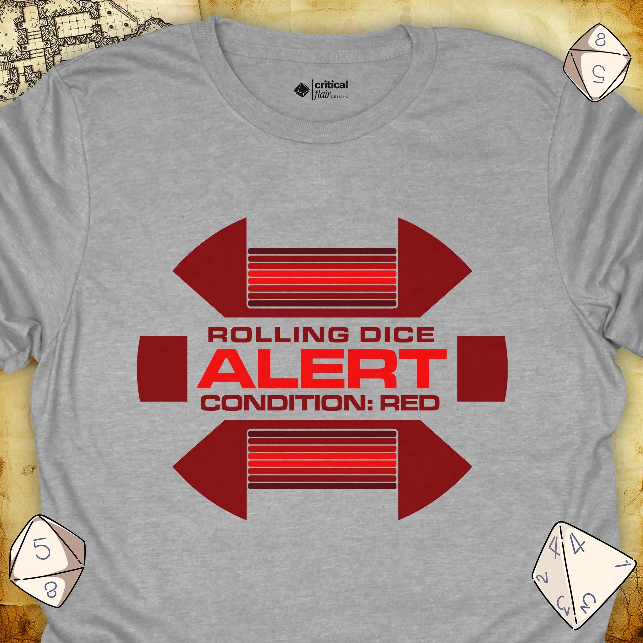 Critical Flair Alert Rolling Dice T-Shirt Sport Grey / S - Dungeons and Dragons and tabletop RPG gaming apparel