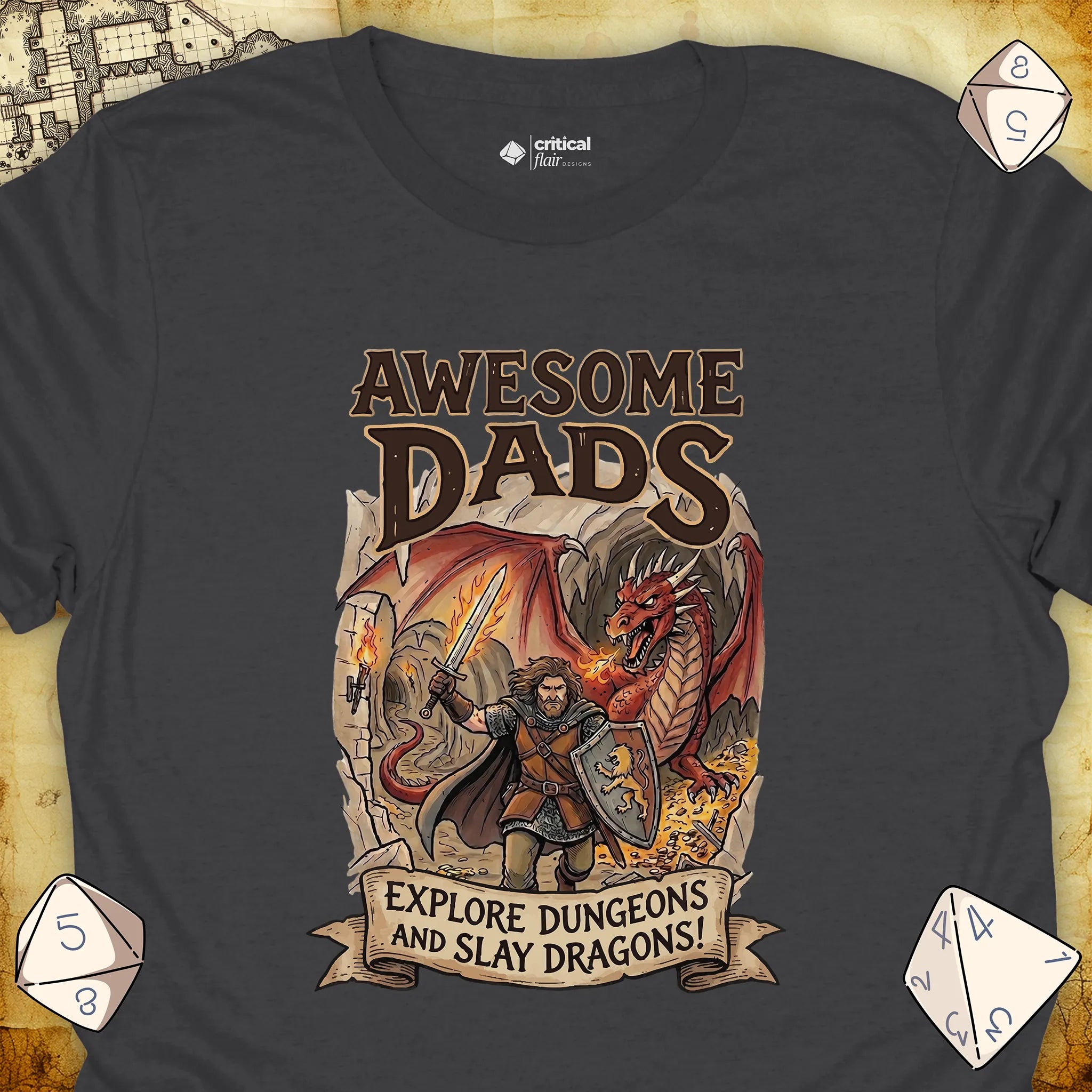 Critical Flair Awesome Dads T-Shirt Charcoal / S - Dungeons and Dragons and tabletop RPG gaming apparel