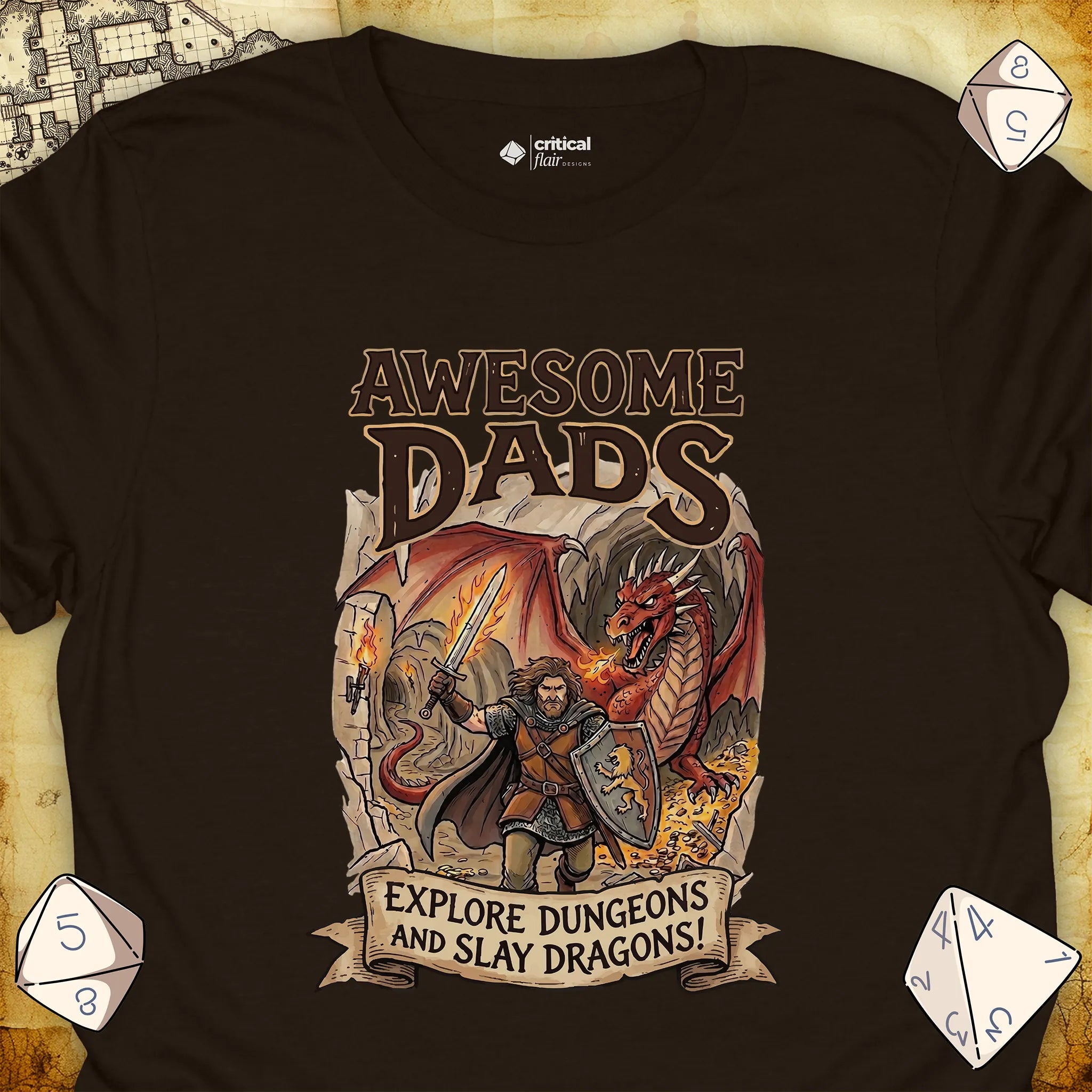 Critical Flair Awesome Dads T-Shirt Dark Chocolate / S - Dungeons and Dragons and tabletop RPG gaming apparel