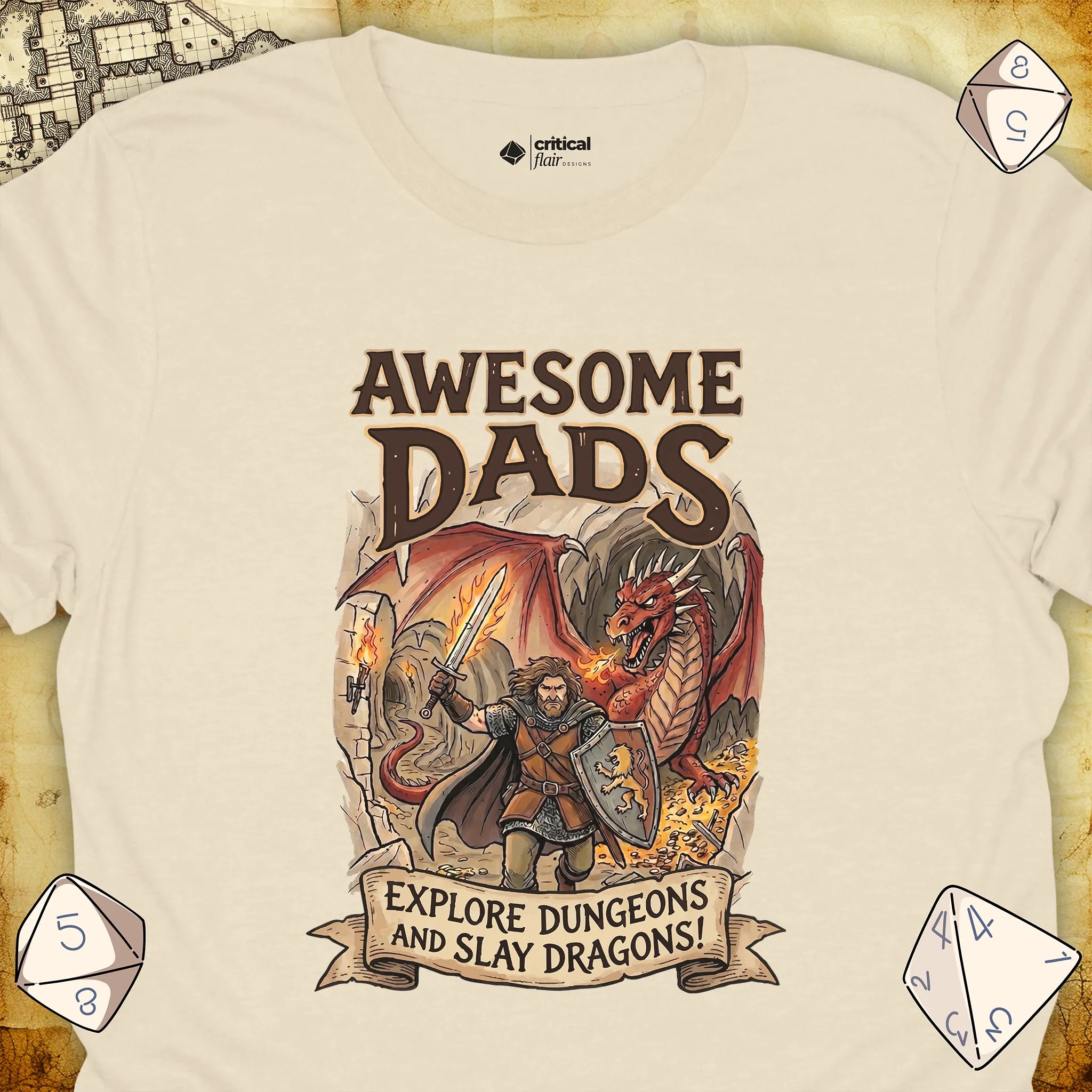Critical Flair Awesome Dads T-Shirt Natural / S - Dungeons and Dragons and tabletop RPG gaming apparel