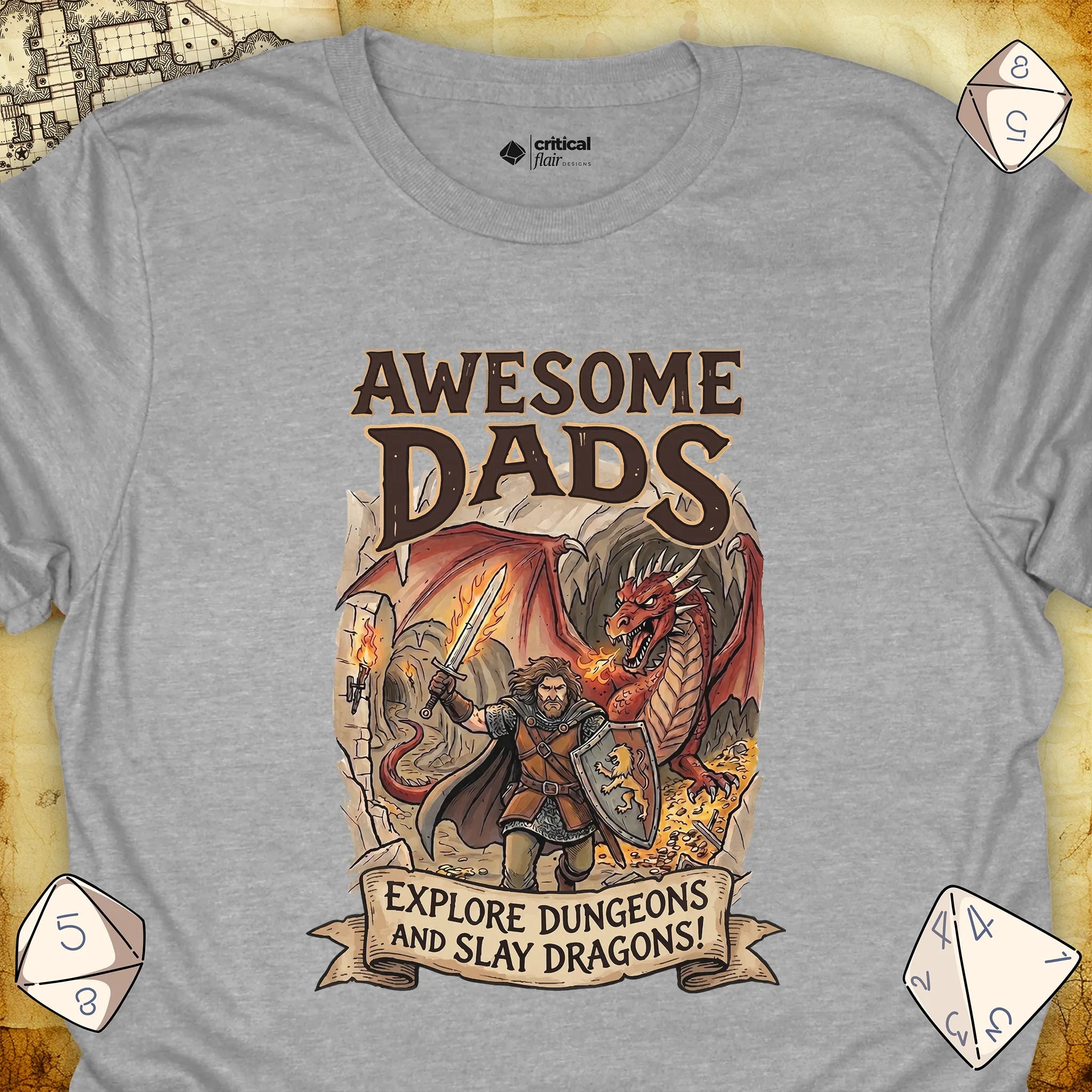 Critical Flair Awesome Dads T-Shirt Sport Grey / S - Dungeons and Dragons and tabletop RPG gaming apparel