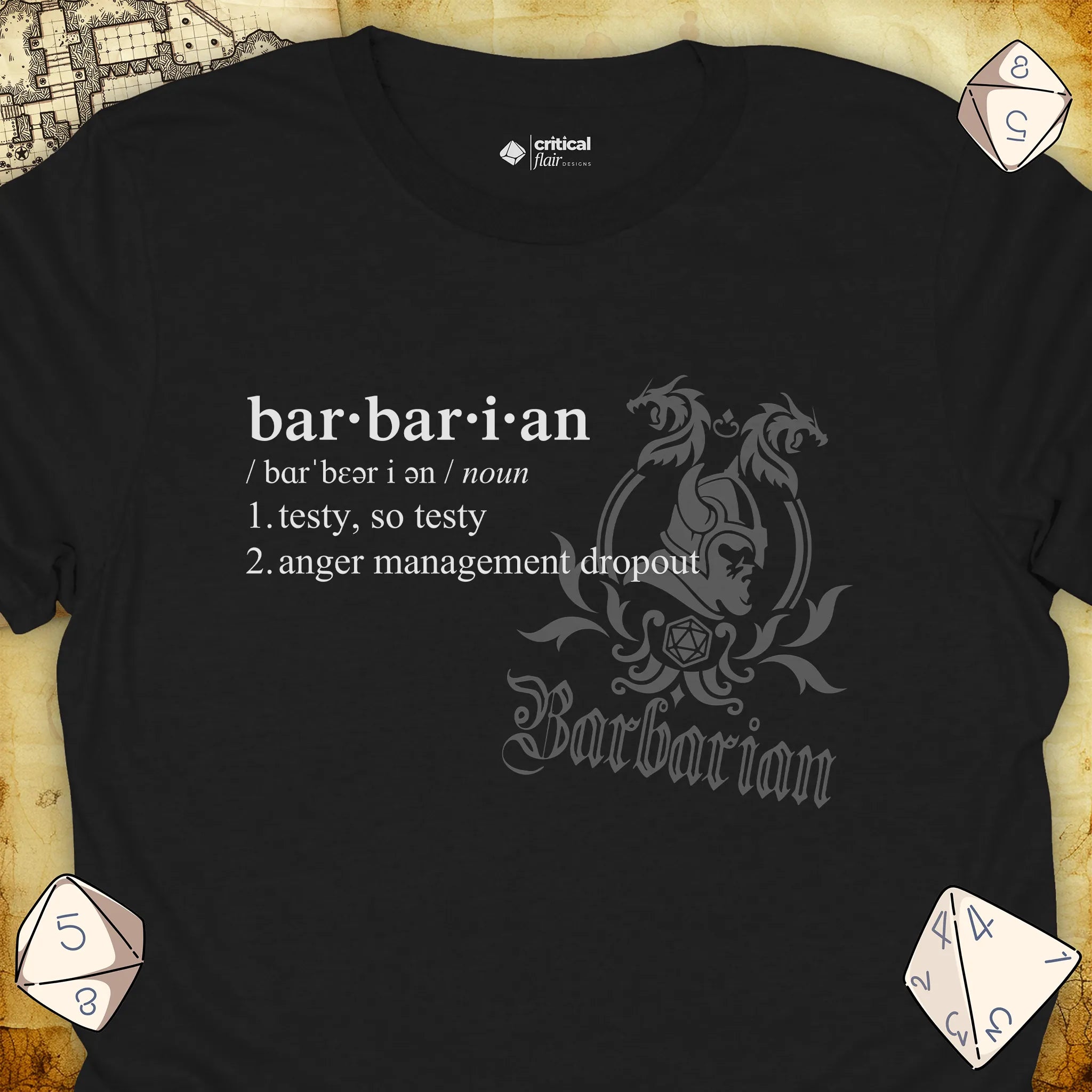 Critical Flair Barbarian Definition T-Shirt Black / S - Dungeons and Dragons and tabletop RPG gaming apparel