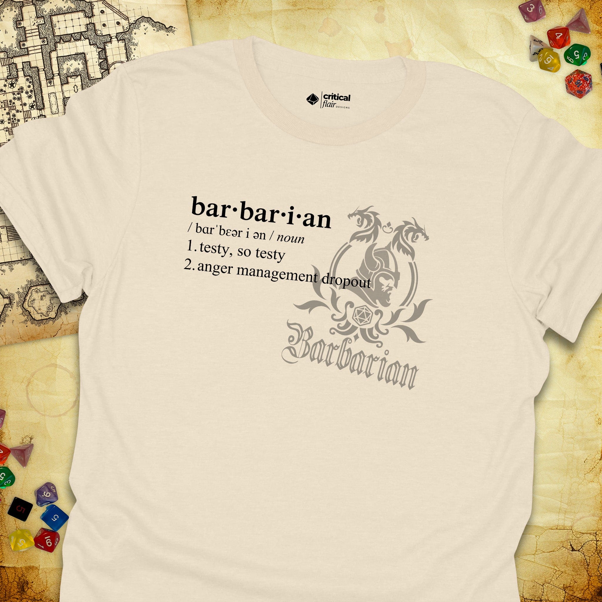 Critical Flair Barbarian Definition T-Shirt Natural / S - Dungeons and Dragons and tabletop RPG gaming apparel
