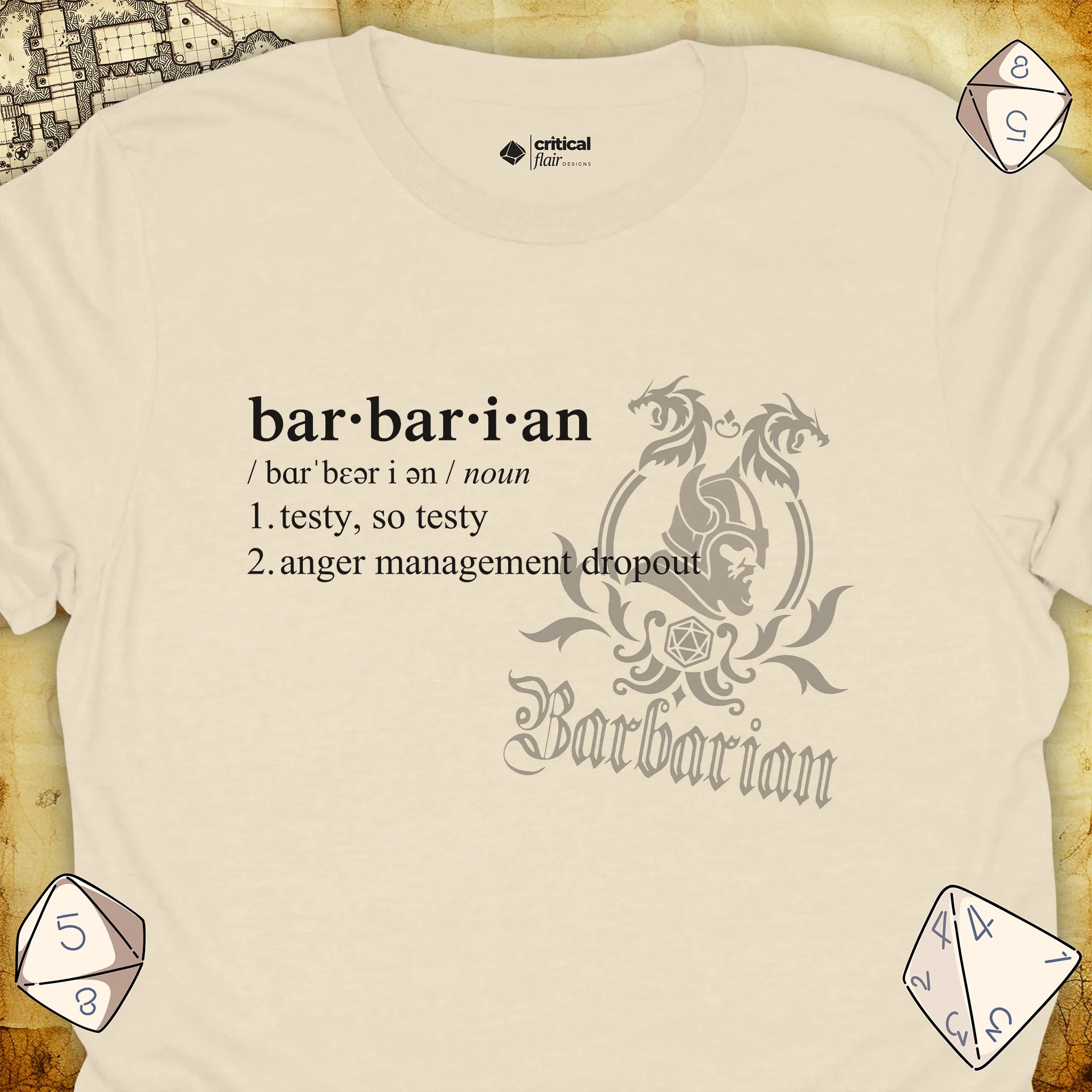 Critical Flair Barbarian Definition T-Shirt Natural / S - Dungeons and Dragons and tabletop RPG gaming apparel