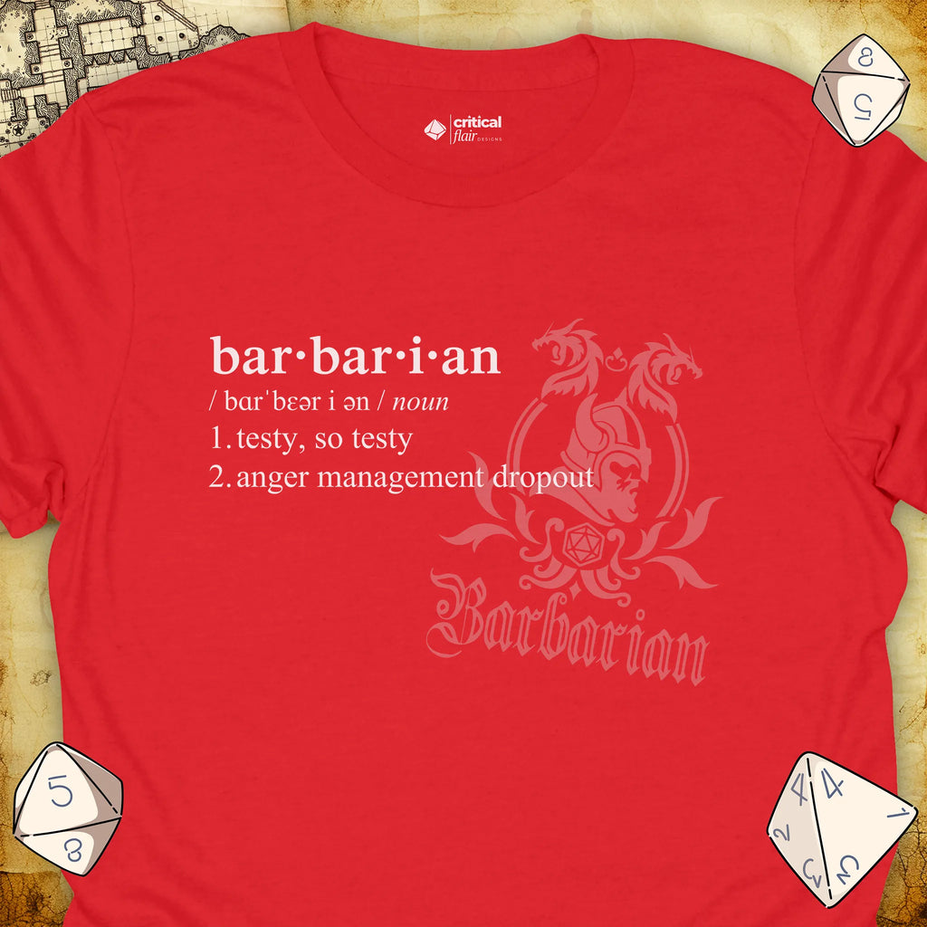 Critical Flair Barbarian Definition T-Shirt Red / S - Dungeons and Dragons and tabletop RPG gaming apparel