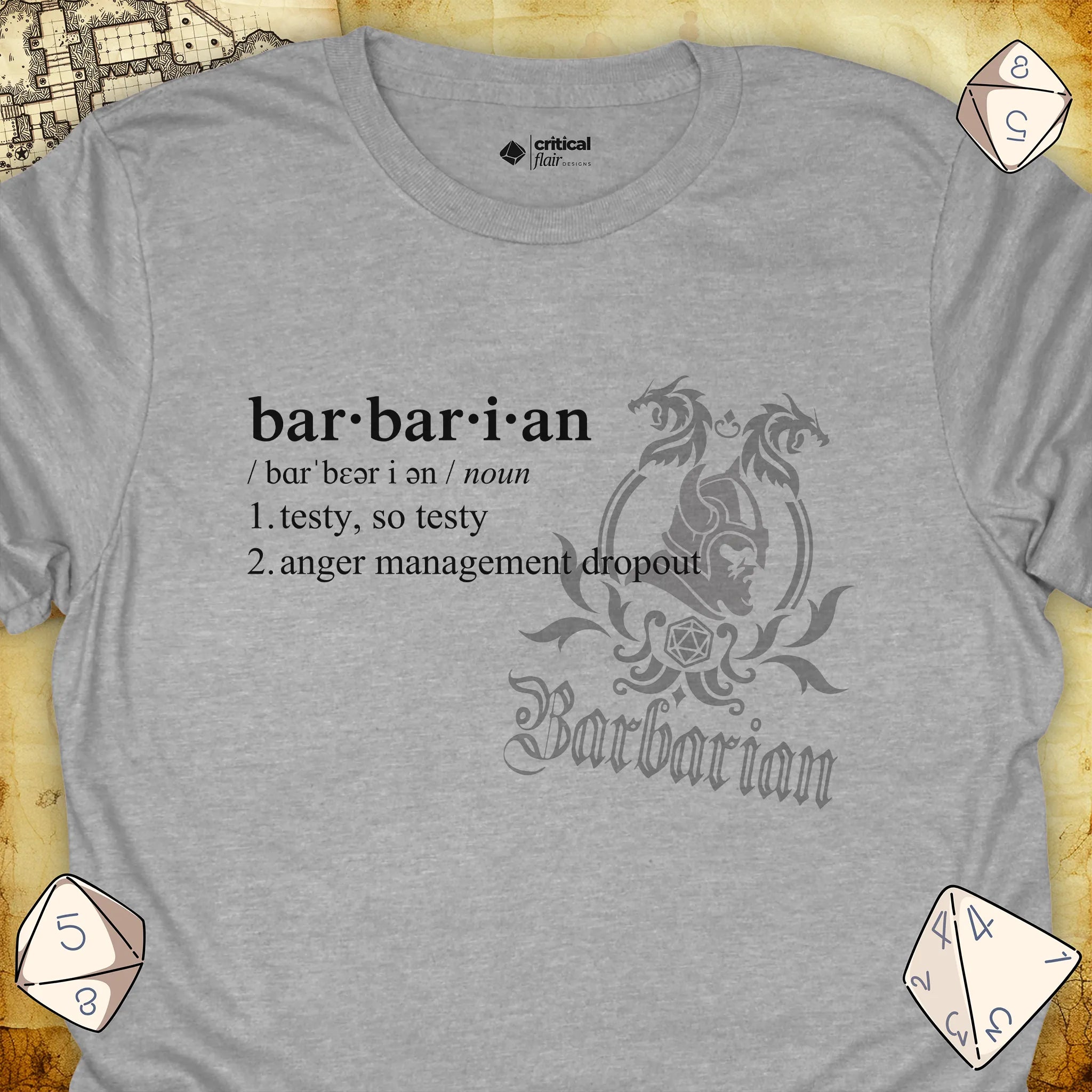 Critical Flair Barbarian Definition T-Shirt Sport Grey / S - Dungeons and Dragons and tabletop RPG gaming apparel