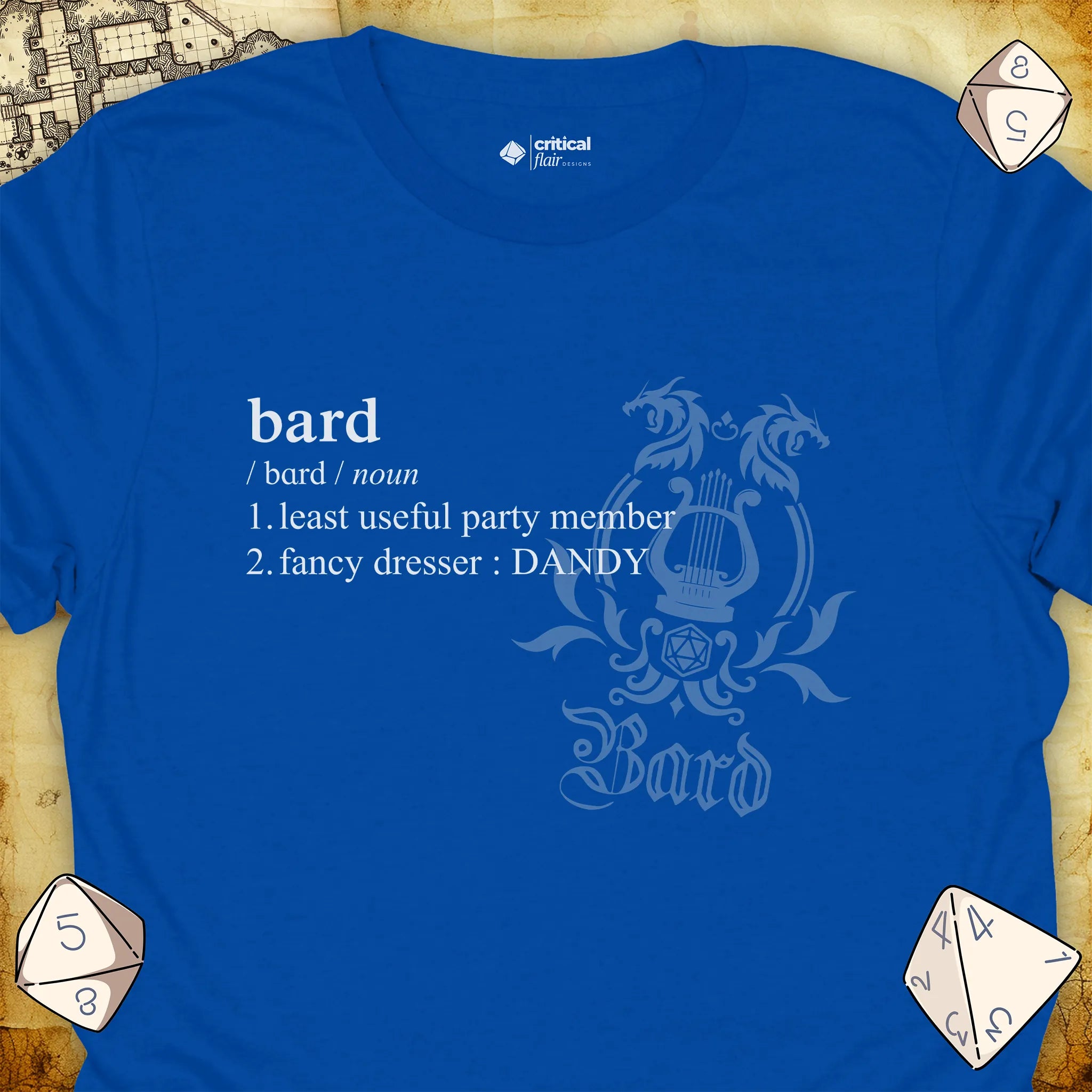 Critical Flair Bard Definition T-Shirt Royal / S - Dungeons and Dragons and tabletop RPG gaming apparel