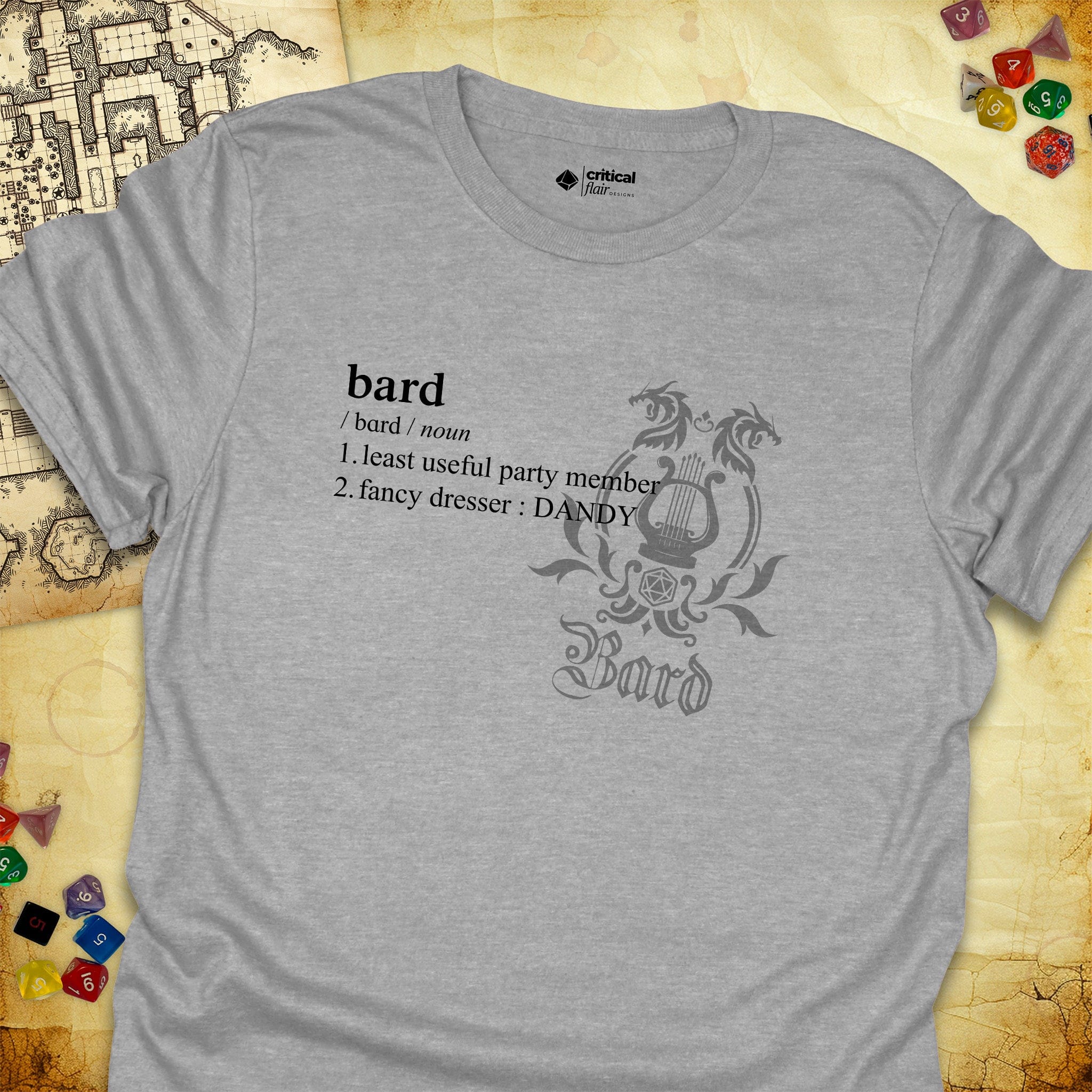 Critical Flair Bard Definition T-Shirt Sport Grey / S - Dungeons and Dragons and tabletop RPG gaming apparel