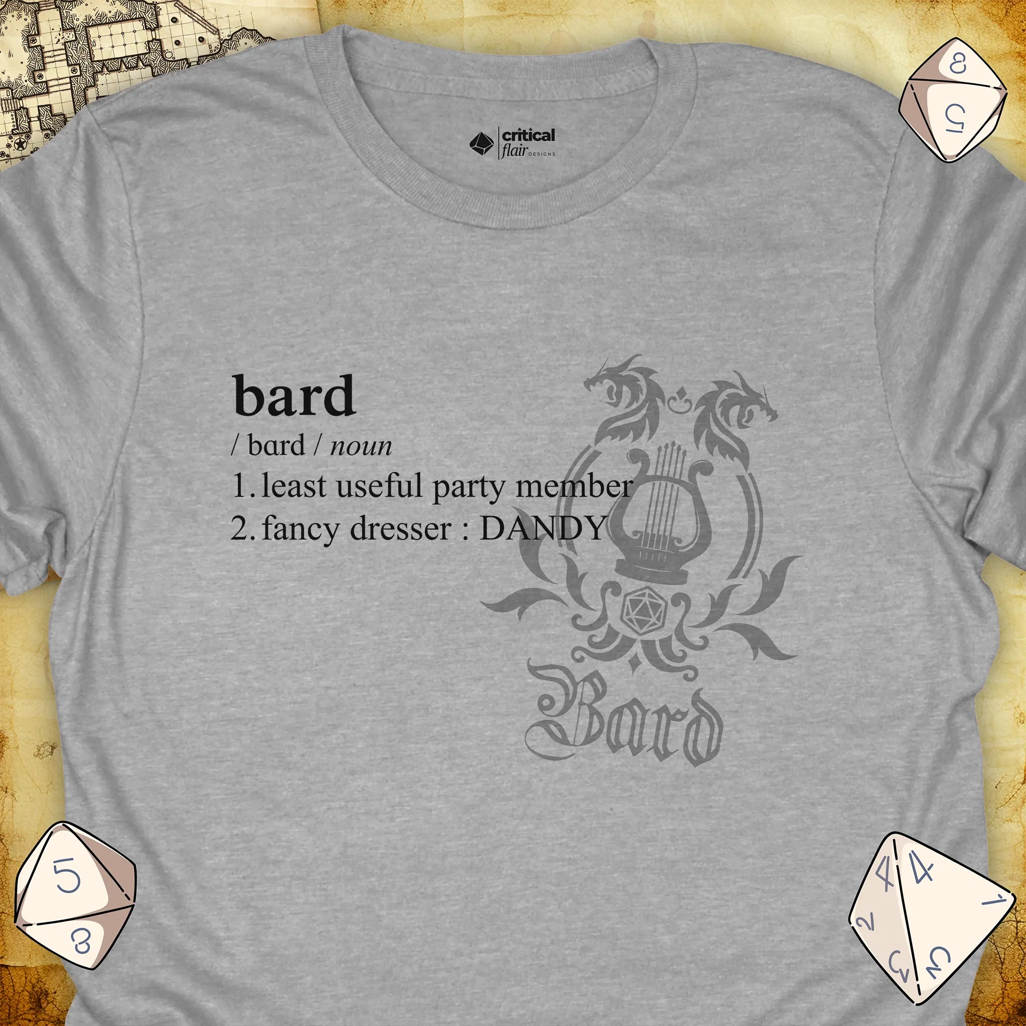 Critical Flair Bard Definition T-Shirt Sport Grey / S - Dungeons and Dragons and tabletop RPG gaming apparel