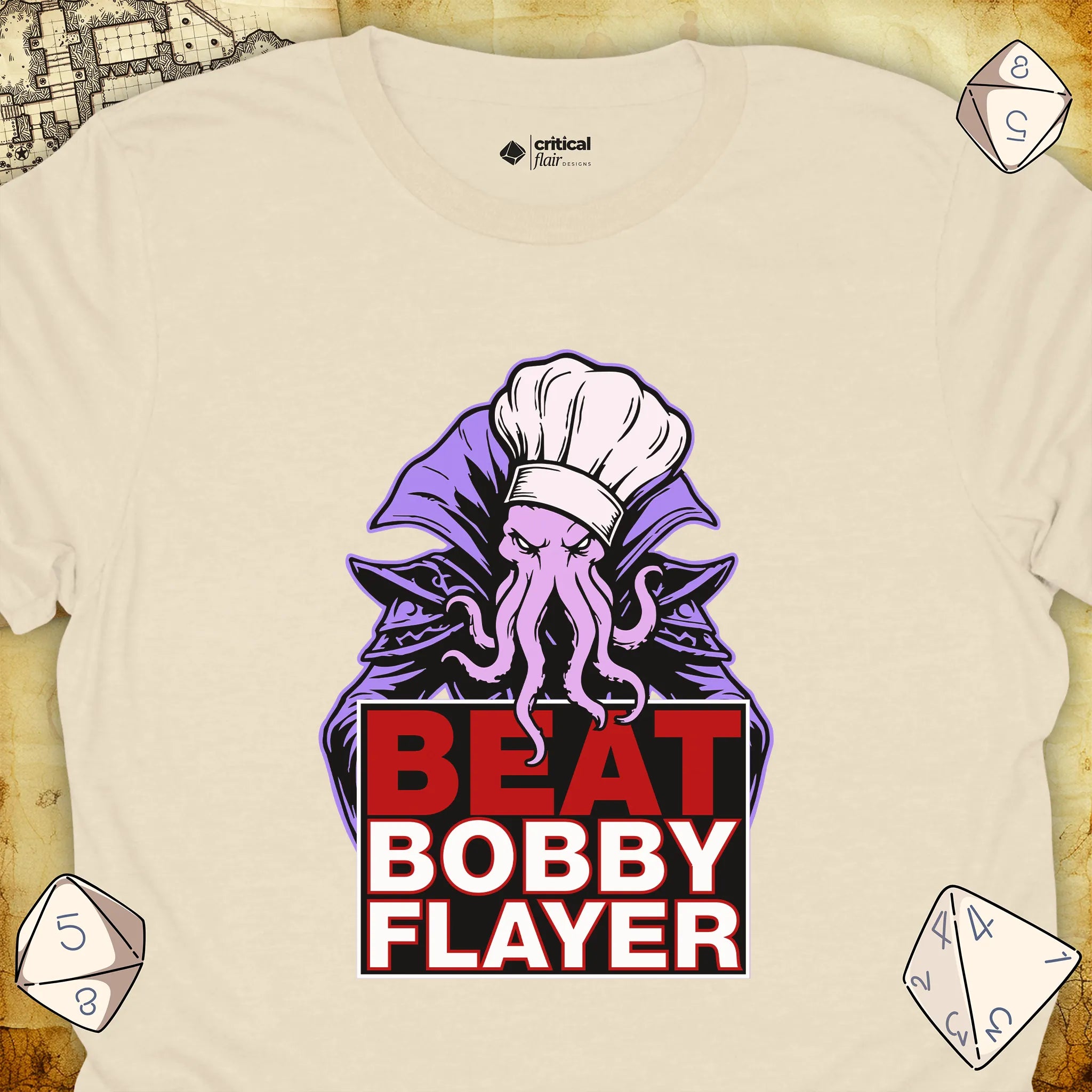 Critical Flair Beat Bobby Flayer T-Shirt Natural / S - Dungeons and Dragons and tabletop RPG gaming apparel