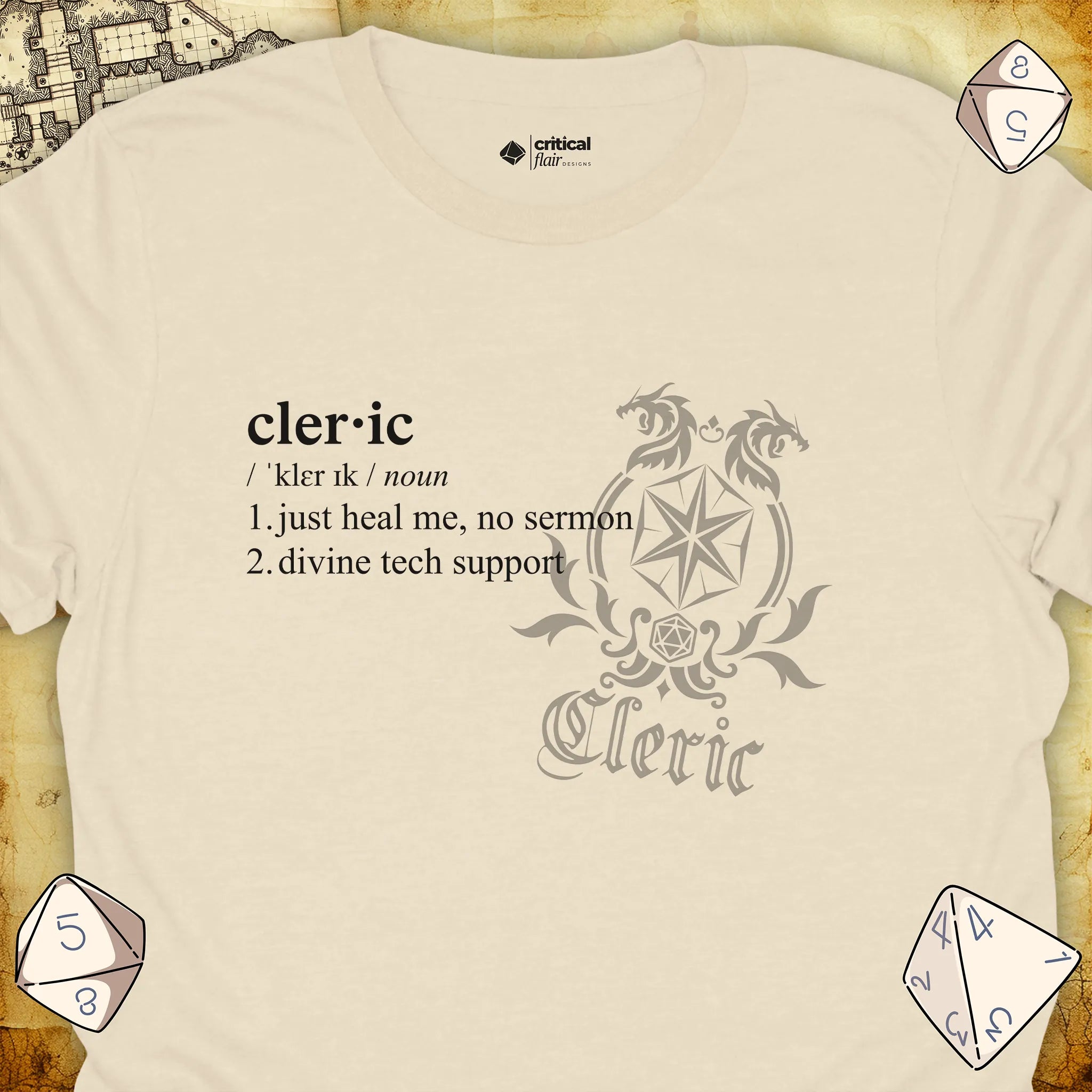 Critical Flair Cleric Definition T-Shirt Natural / S - Dungeons and Dragons and tabletop RPG gaming apparel