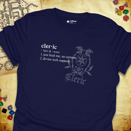 Critical Flair Cleric Definition T-Shirt Navy / S - Dungeons and Dragons and tabletop RPG gaming apparel