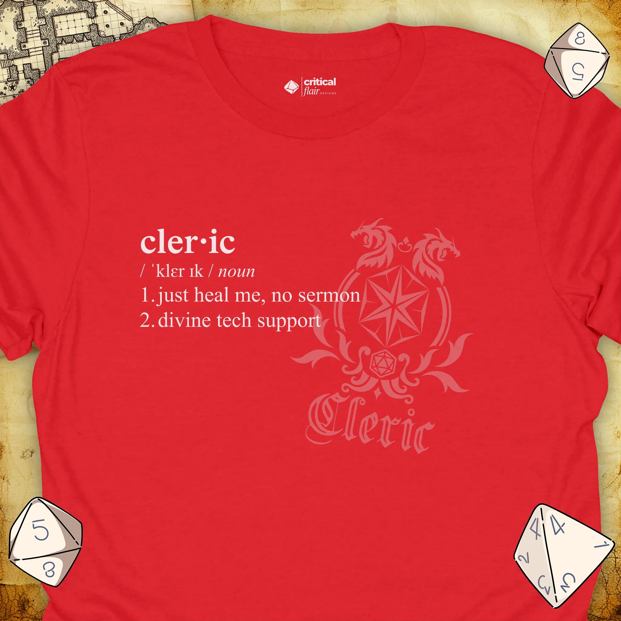 Critical Flair Cleric Definition T-Shirt Red / S - Dungeons and Dragons and tabletop RPG gaming apparel