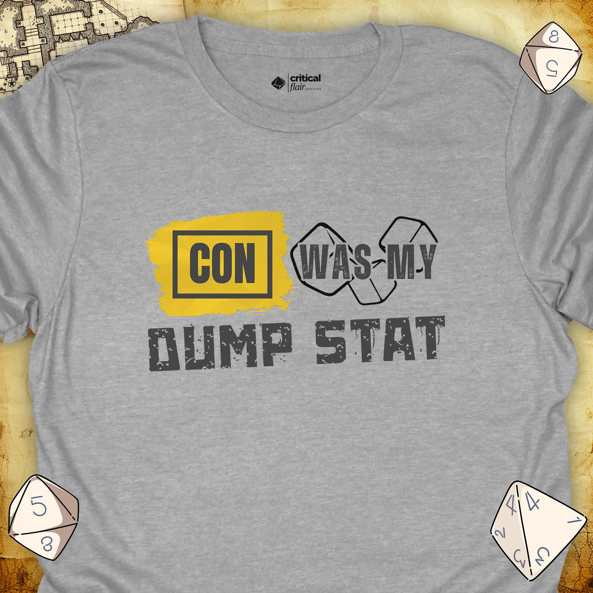 Critical Flair CON Was My Dump Stat T-Shirt Sport Grey / S - Dungeons and Dragons and tabletop RPG gaming apparel