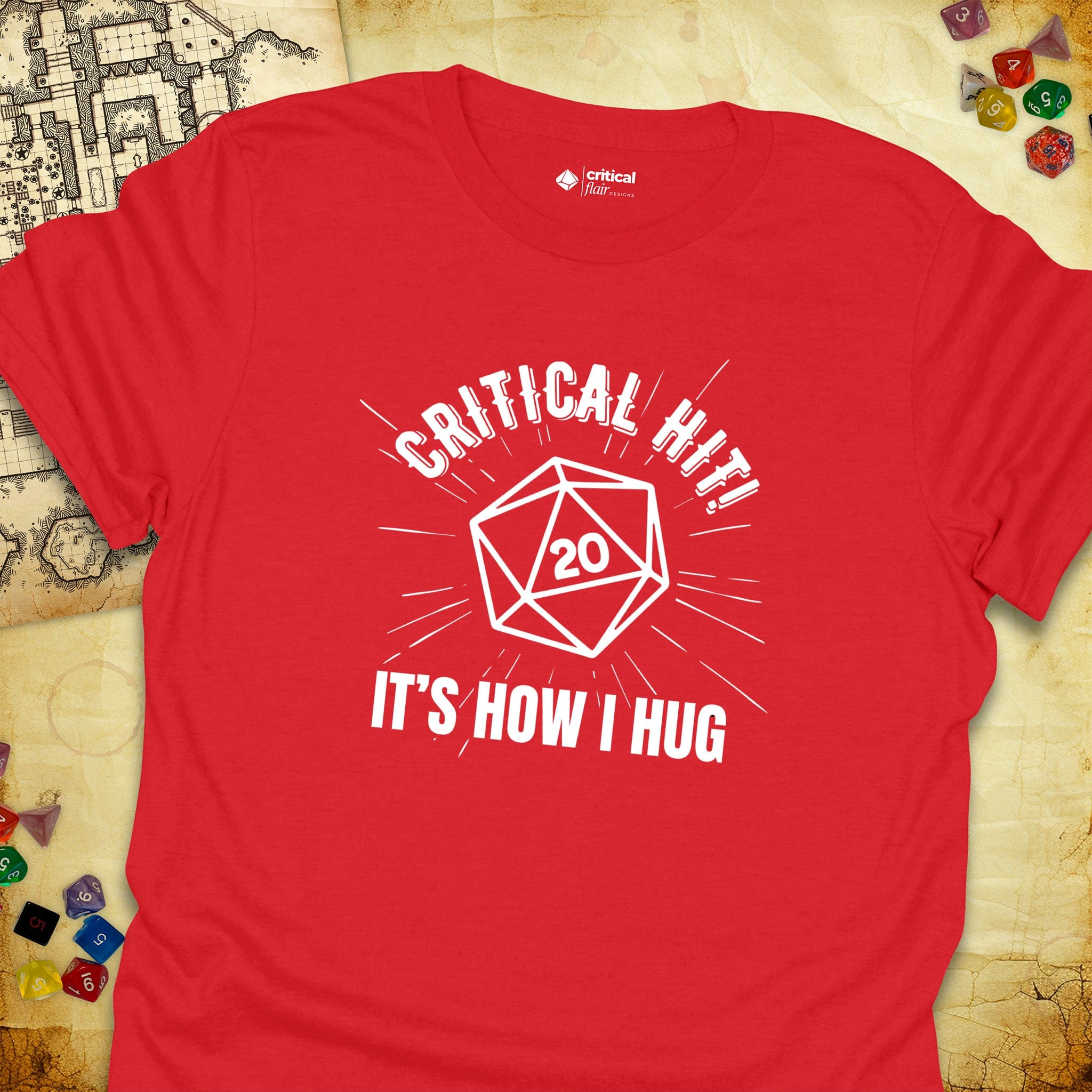 Critical Flair Critical Hit! It's How I Hug T-Shirt Red / S - Dungeons and Dragons and tabletop RPG gaming apparel