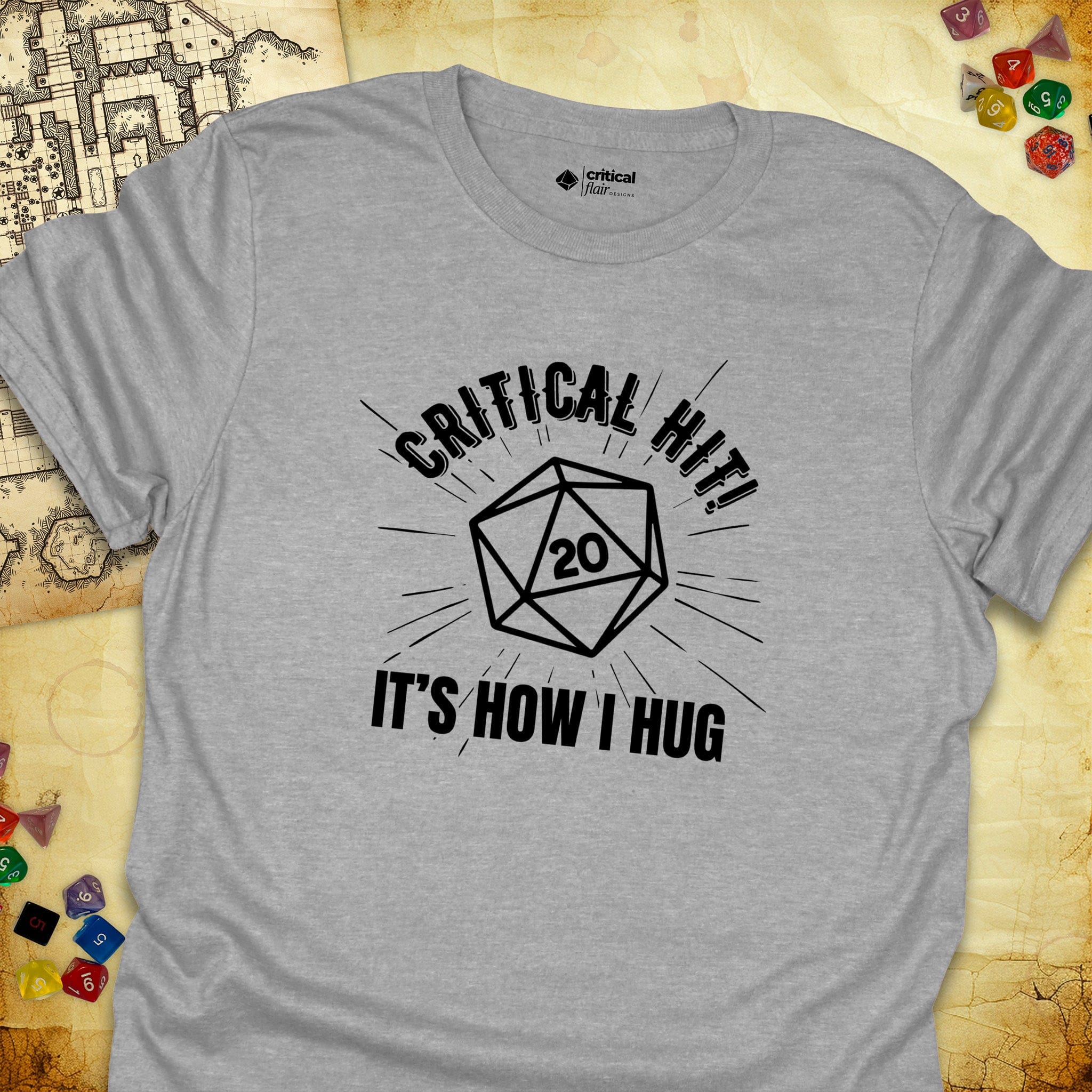 Critical Flair Critical Hit! It's How I Hug T-Shirt Sport Grey / S - Dungeons and Dragons and tabletop RPG gaming apparel