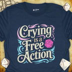 Critical Flair Crying is a Free Action T-Shirt Heather Navy / S - Dungeons and Dragons and tabletop RPG gaming apparel
