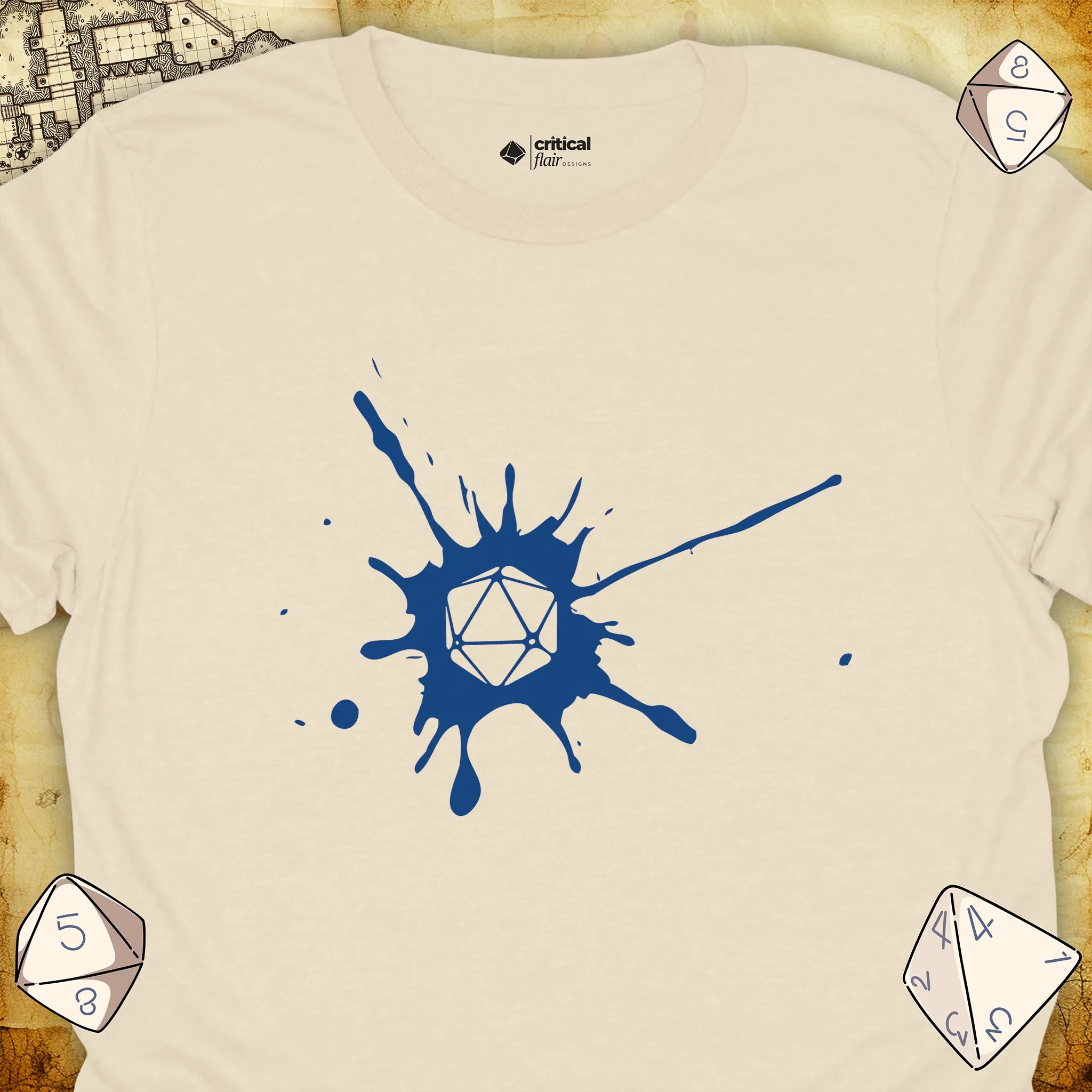 Critical Flair D20 Splotch T-Shirt Natural / S - Dungeons and Dragons and tabletop RPG gaming apparel