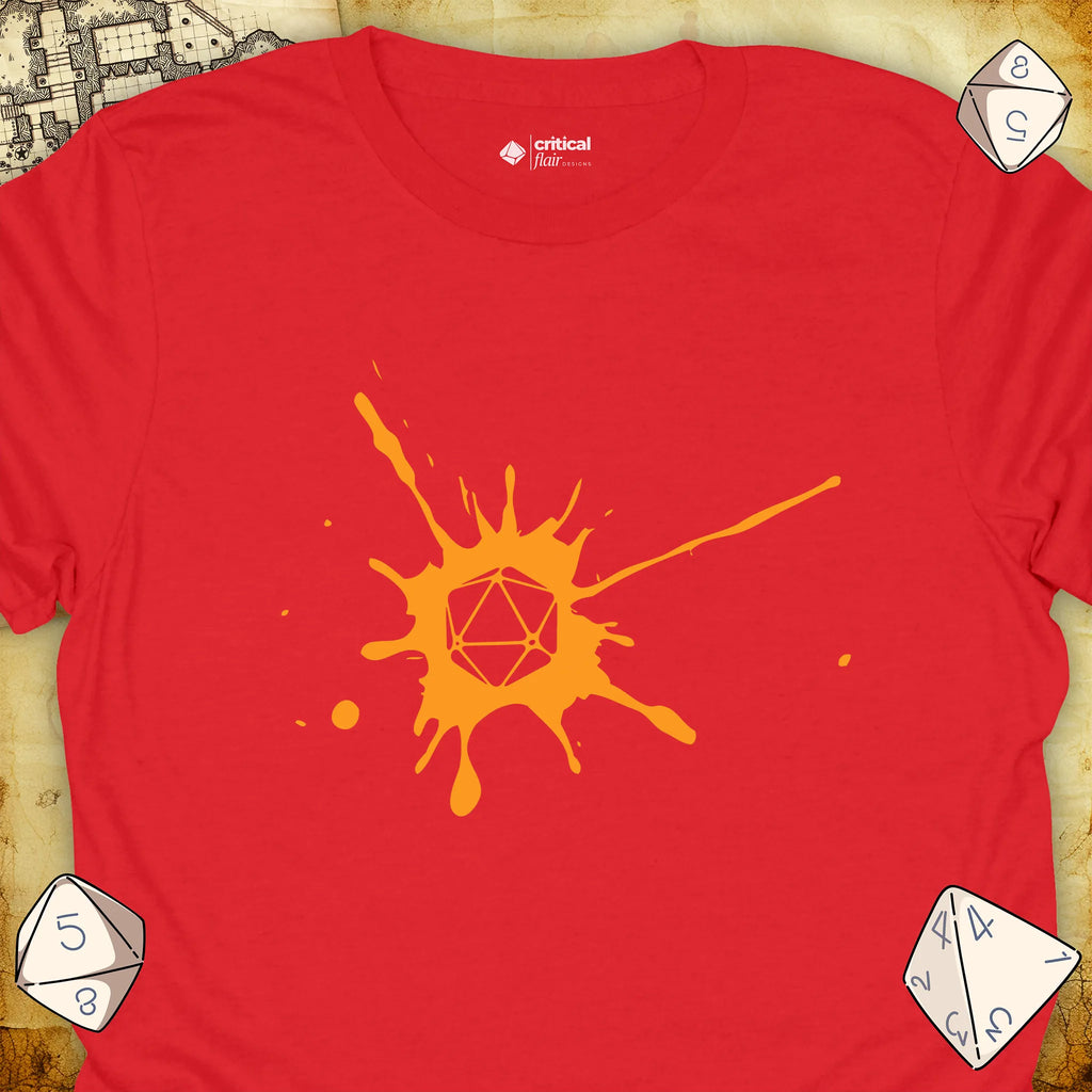 Critical Flair D20 Splotch T-Shirt Red / S - Dungeons and Dragons and tabletop RPG gaming apparel