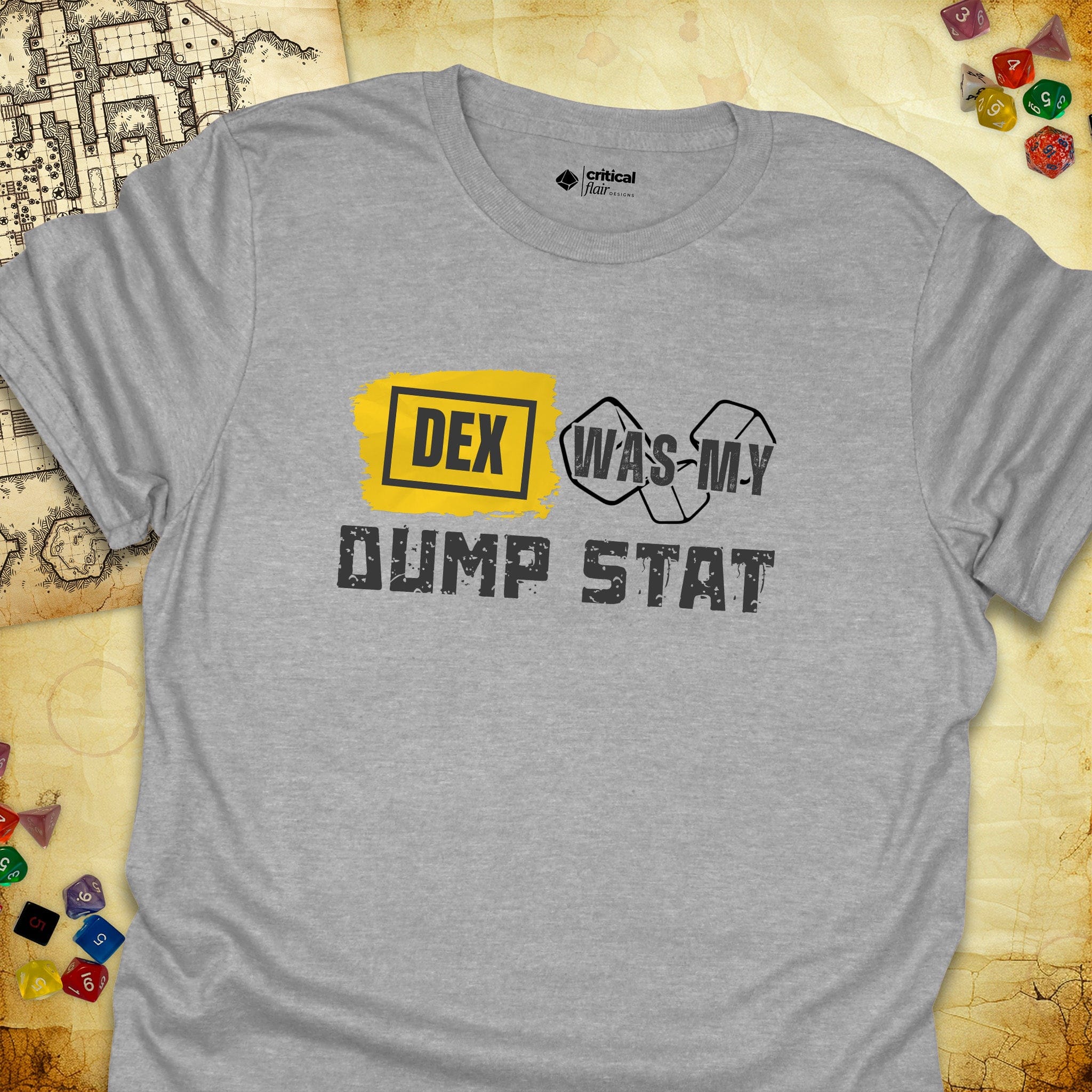 Critical Flair DEX Was My Dump Stat T-Shirt Sport Grey / S - Dungeons and Dragons and tabletop RPG gaming apparel