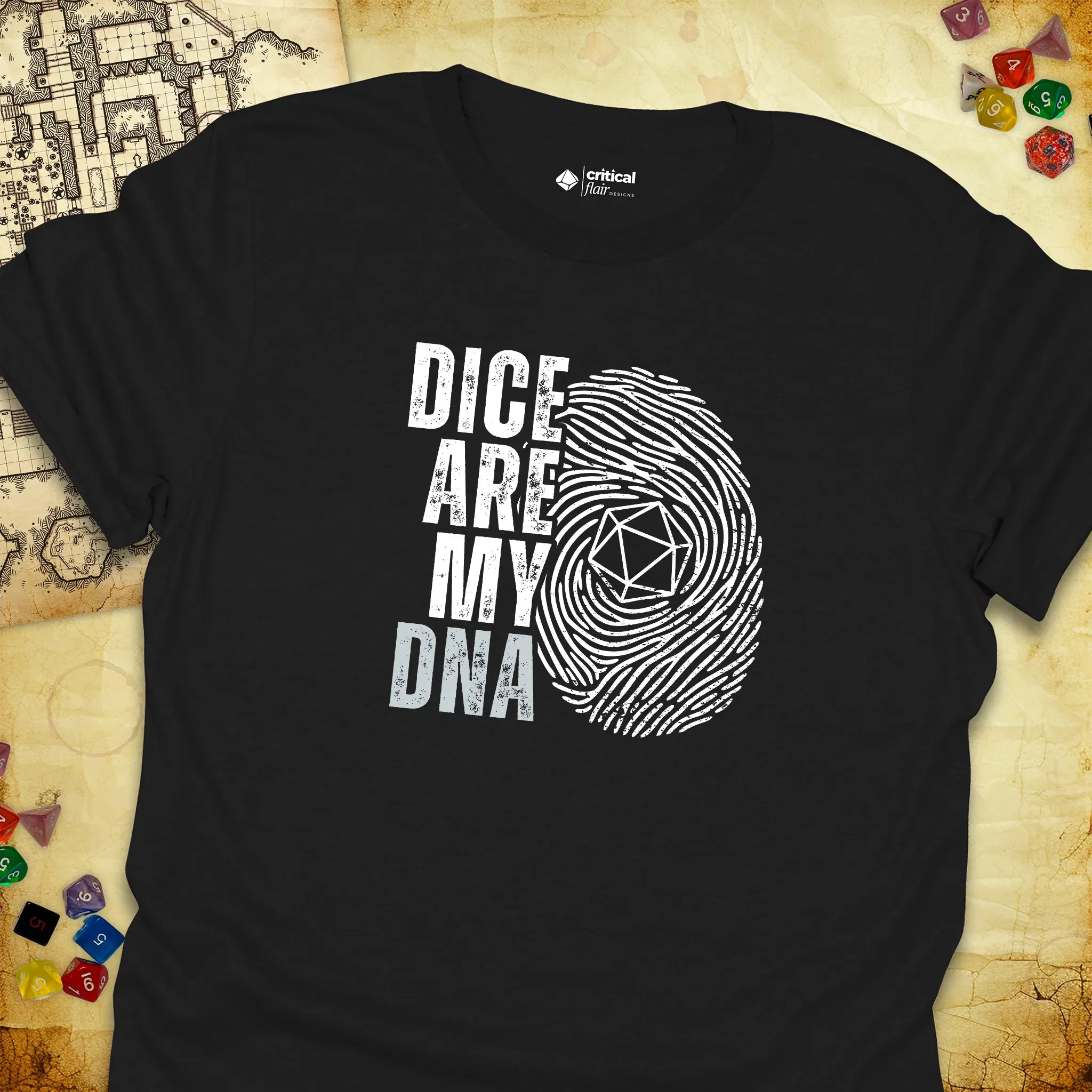 Critical Flair Dice Are My DNA T-Shirt Black / S - Dungeons and Dragons and tabletop RPG gaming apparel
