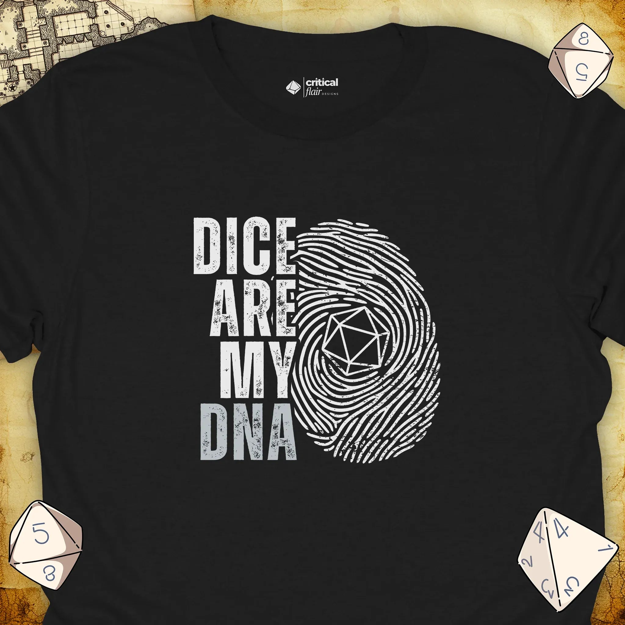 Critical Flair Dice Are My DNA T-Shirt Black / S - Dungeons and Dragons and tabletop RPG gaming apparel