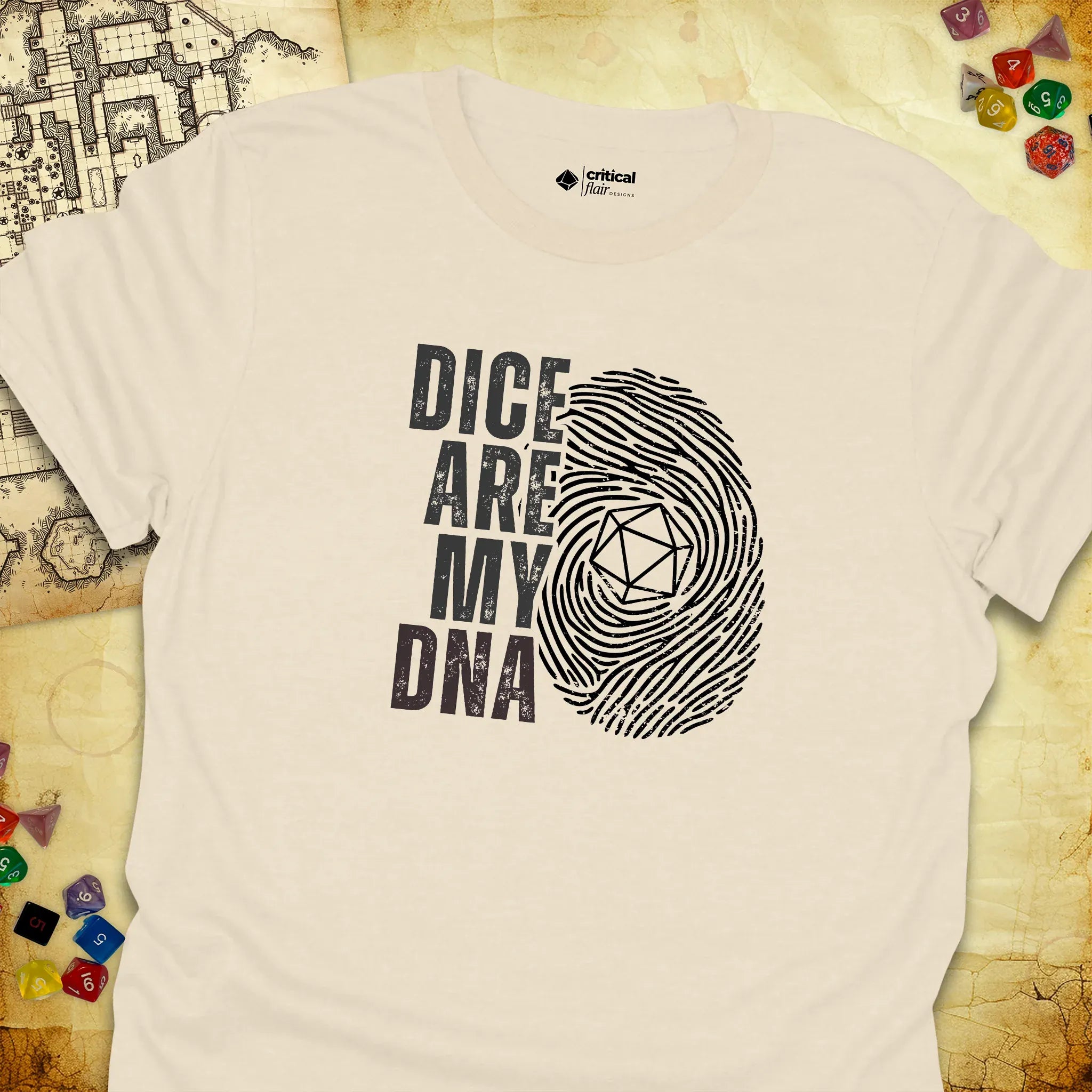 Critical Flair Dice Are My DNA T-Shirt Natural / S - Dungeons and Dragons and tabletop RPG gaming apparel