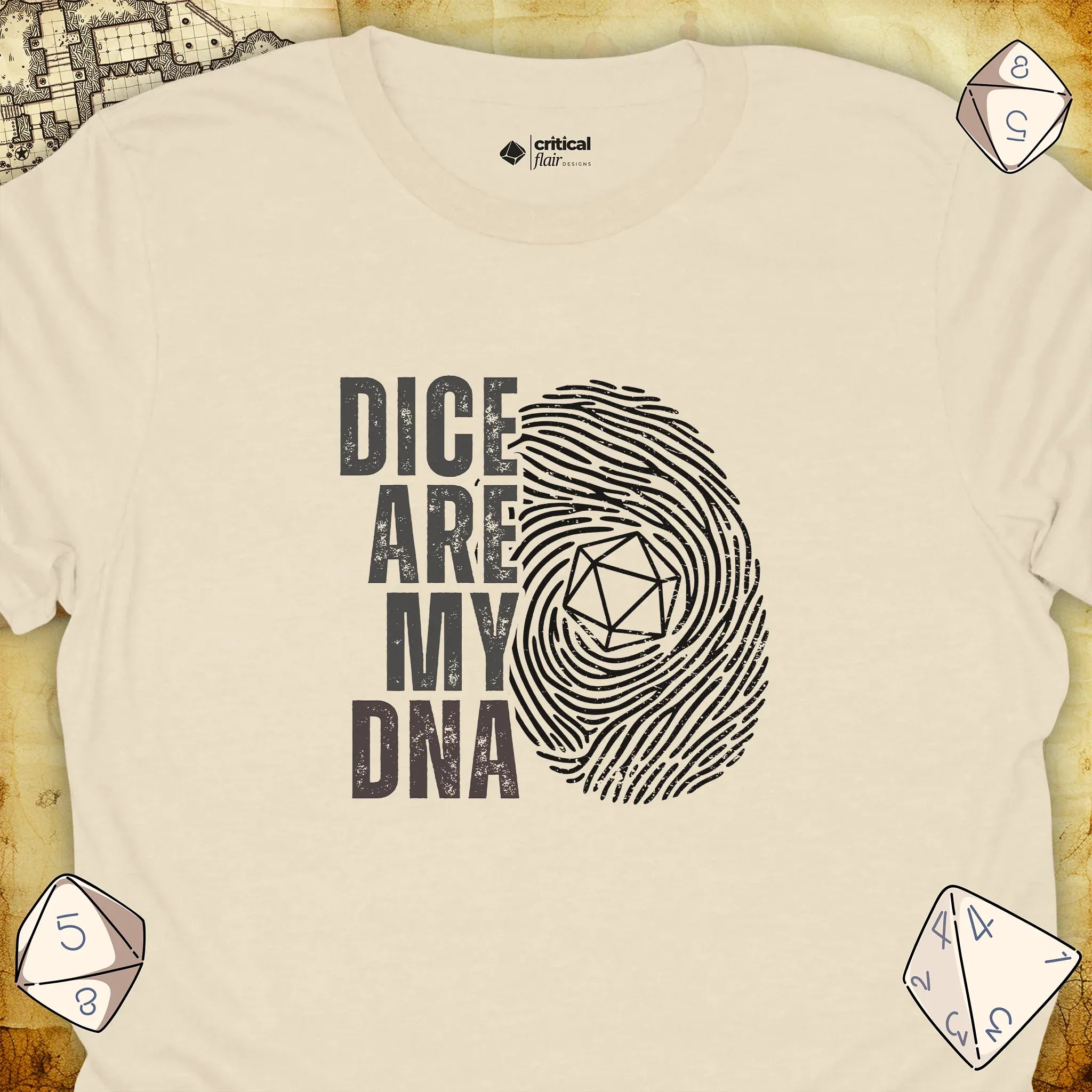 Critical Flair Dice Are My DNA T-Shirt Natural / S - Dungeons and Dragons and tabletop RPG gaming apparel
