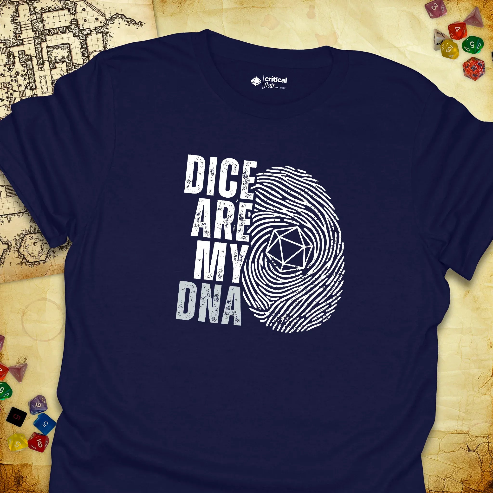 Critical Flair Dice Are My DNA T-Shirt Navy / S - Dungeons and Dragons and tabletop RPG gaming apparel