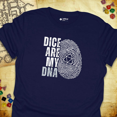 Critical Flair Dice Are My DNA T-Shirt Navy / S - Dungeons and Dragons and tabletop RPG gaming apparel