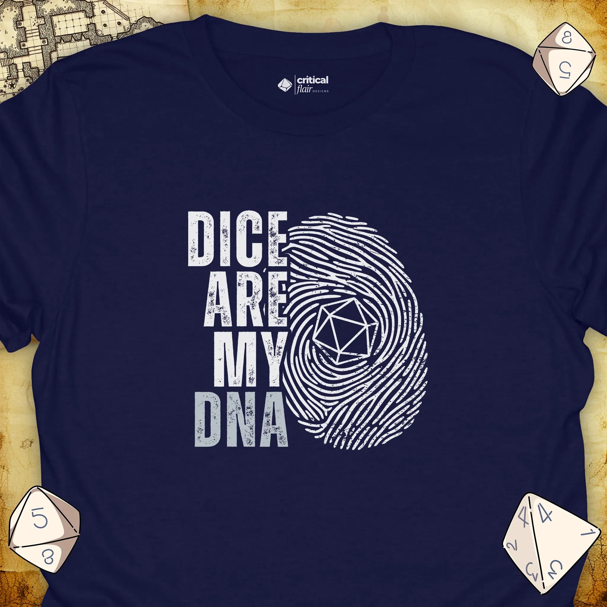 Critical Flair Dice Are My DNA T-Shirt Navy / S - Dungeons and Dragons and tabletop RPG gaming apparel
