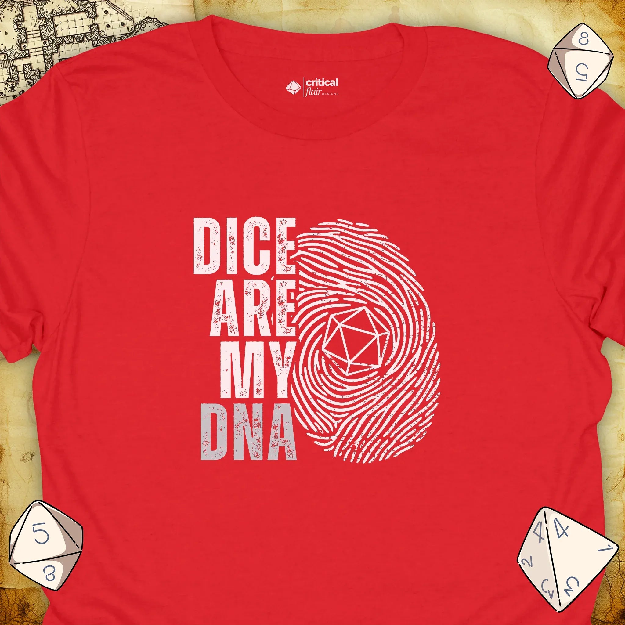 Critical Flair Dice Are My DNA T-Shirt Red / S - Dungeons and Dragons and tabletop RPG gaming apparel