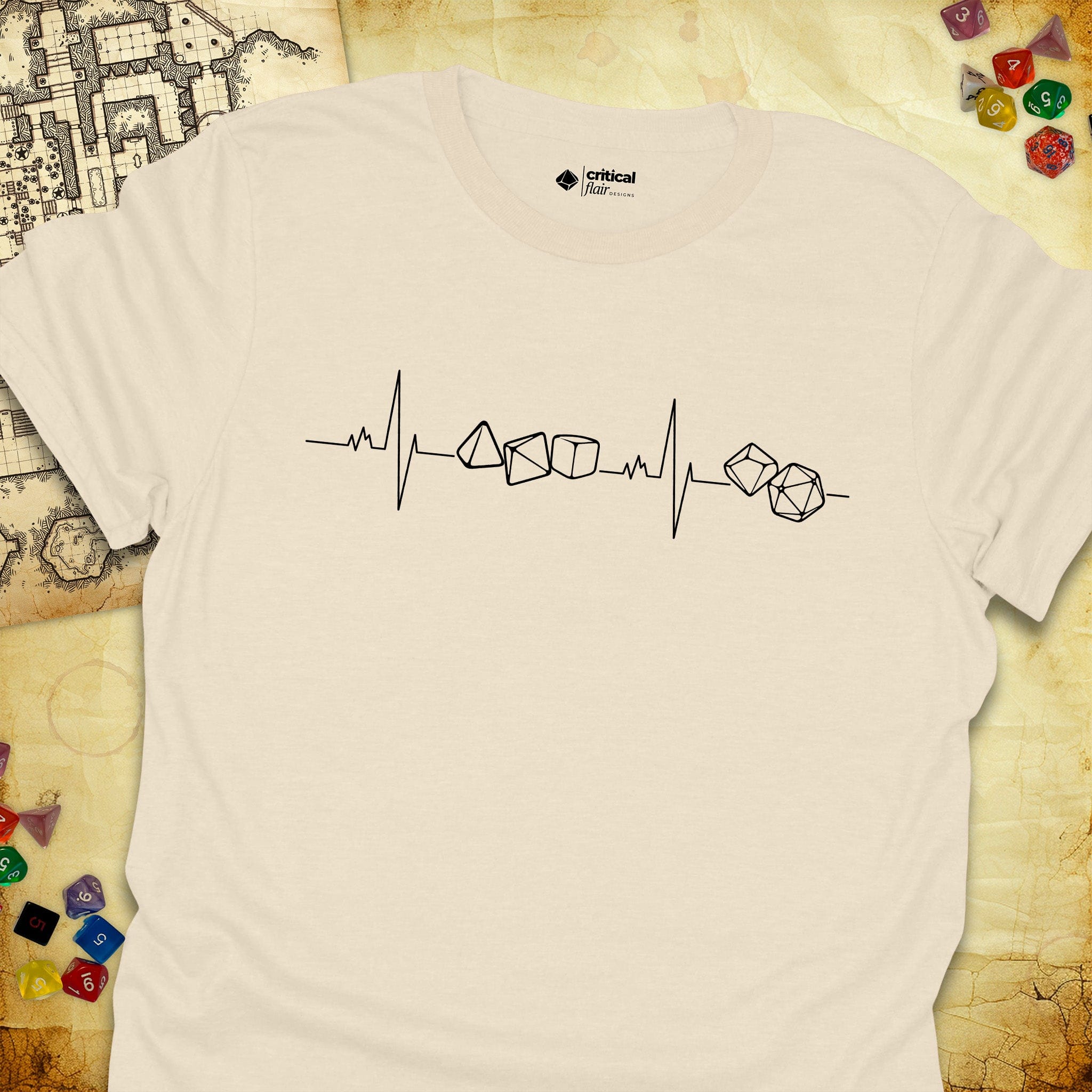 Critical Flair Dice Heartbeat T-Shirt - Dungeons and Dragons and tabletop RPG gaming apparel