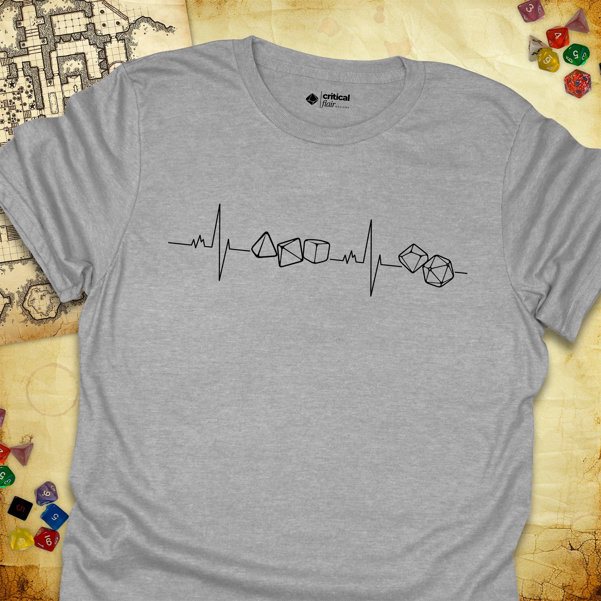 Critical Flair Dice Heartbeat T-Shirt - Dungeons and Dragons and tabletop RPG gaming apparel