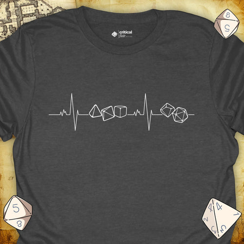 Critical Flair Dice Heartbeat T-Shirt Dark Heather / S - Dungeons and Dragons and tabletop RPG gaming apparel