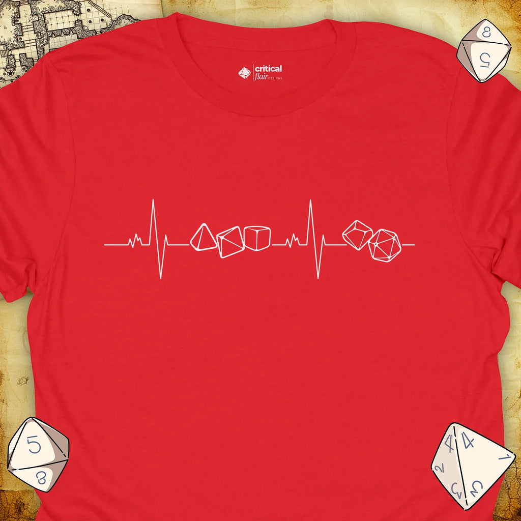 Critical Flair Dice Heartbeat T-Shirt Red / S - Dungeons and Dragons and tabletop RPG gaming apparel