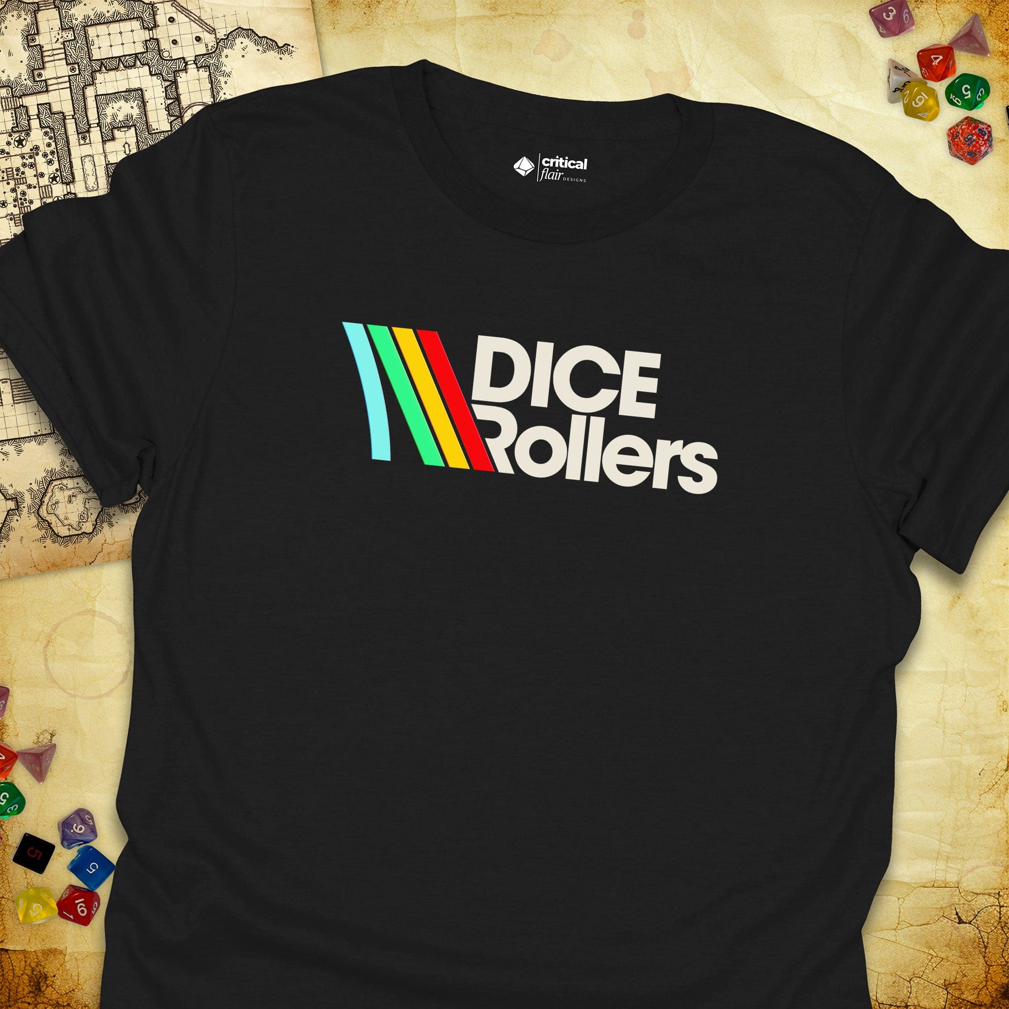 Critical Flair DICE Rollers T-Shirt Black / S - Dungeons and Dragons and tabletop RPG gaming apparel