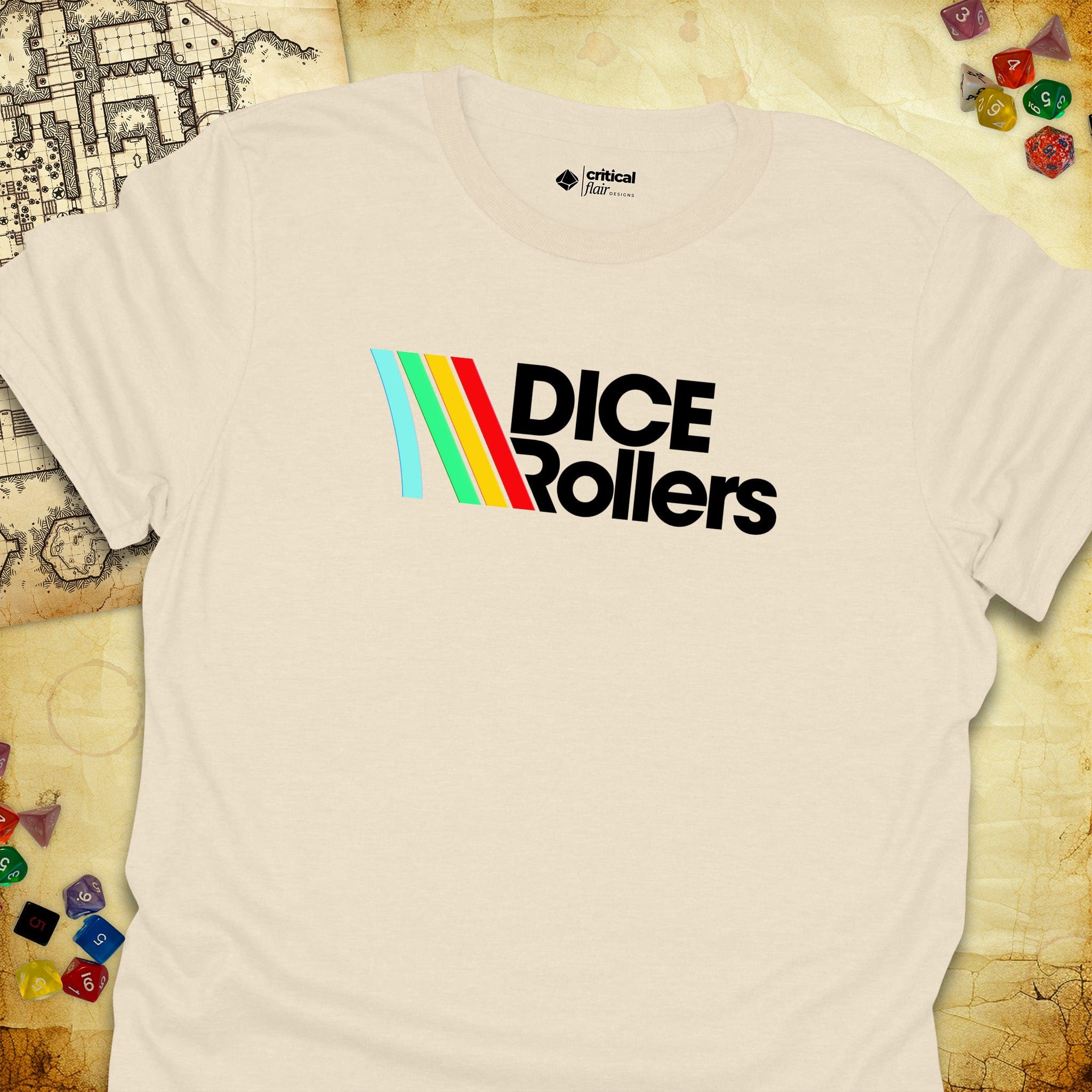 Critical Flair DICE Rollers T-Shirt Natural / S - Dungeons and Dragons and tabletop RPG gaming apparel